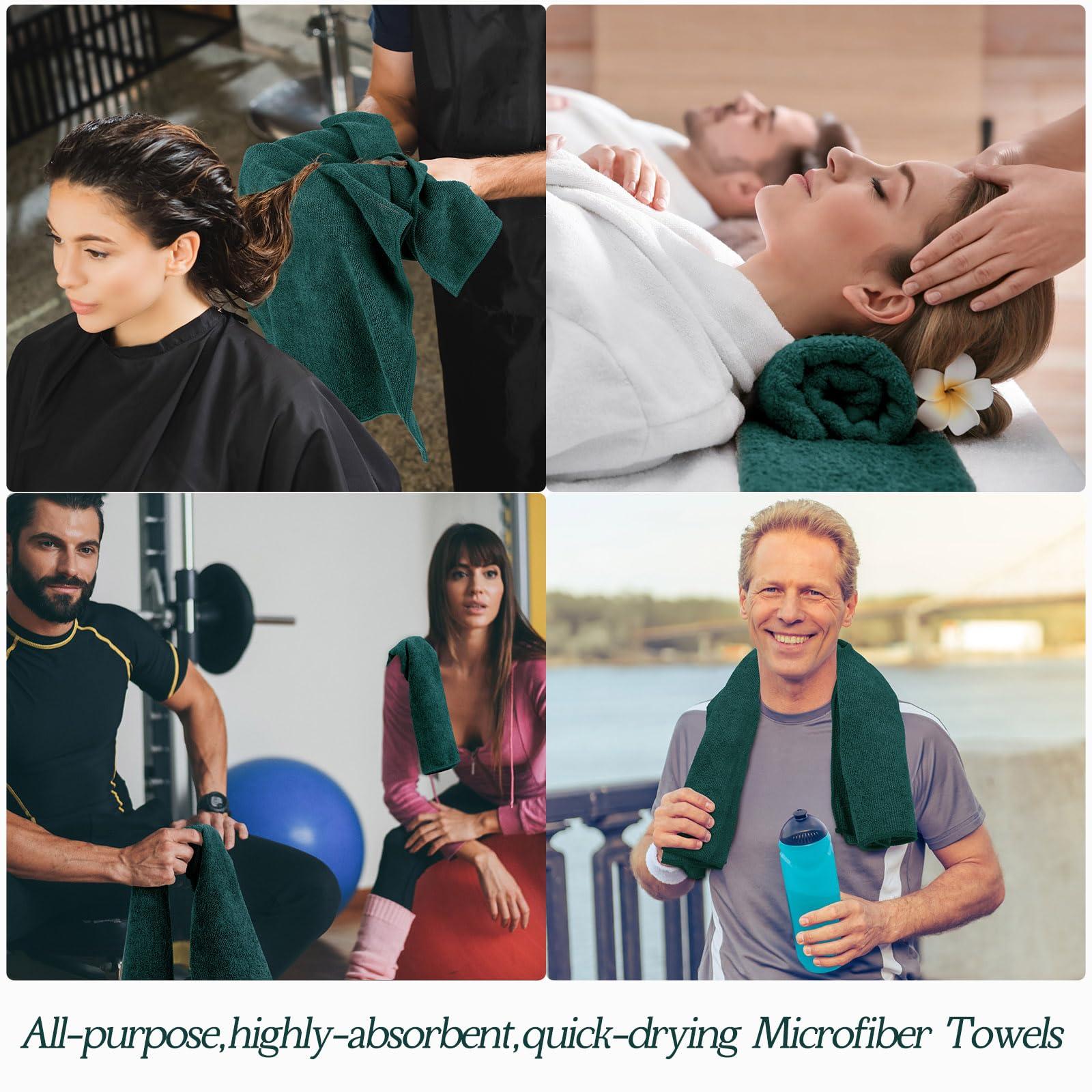 Panelee 36 Packs of Bleach Proof Towels Microfiber Absorbent Salon Towels Bleach Resistant Salon Hand Towels for Gym, Bath, Spa, Shaving, Shampoo, Home Hair Drying, 16 x 28 Inches (Dark Green)
