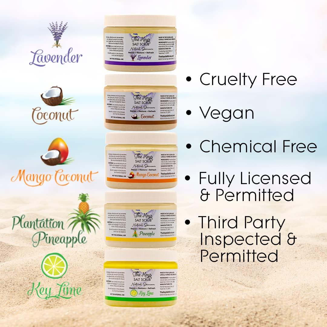 The Keys Salt Scrub The Keys Sea Salt ScrubExfoliating Body Scrub with Wooden Spoon  Organic Florida Key Lime Face, Hand, Foot & Bikini scrub Sea Salt Body Exfoliator with Essential Oils (Key Lime, 12 oz - 3 Pack)