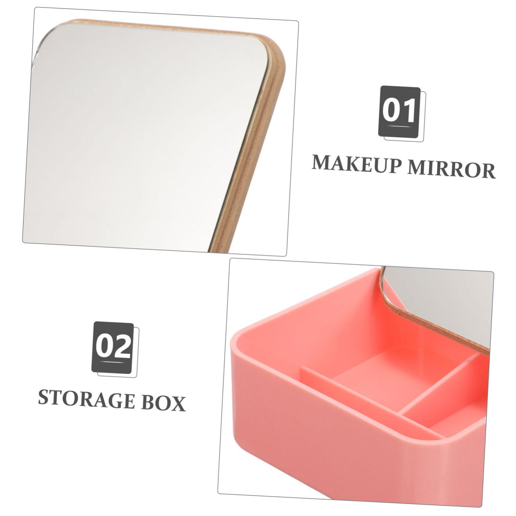 HAPINARY HAPINARY Bamboo Makeup Mirror Storage Box Clamshell Design for Student Ladies Reflection Random Color