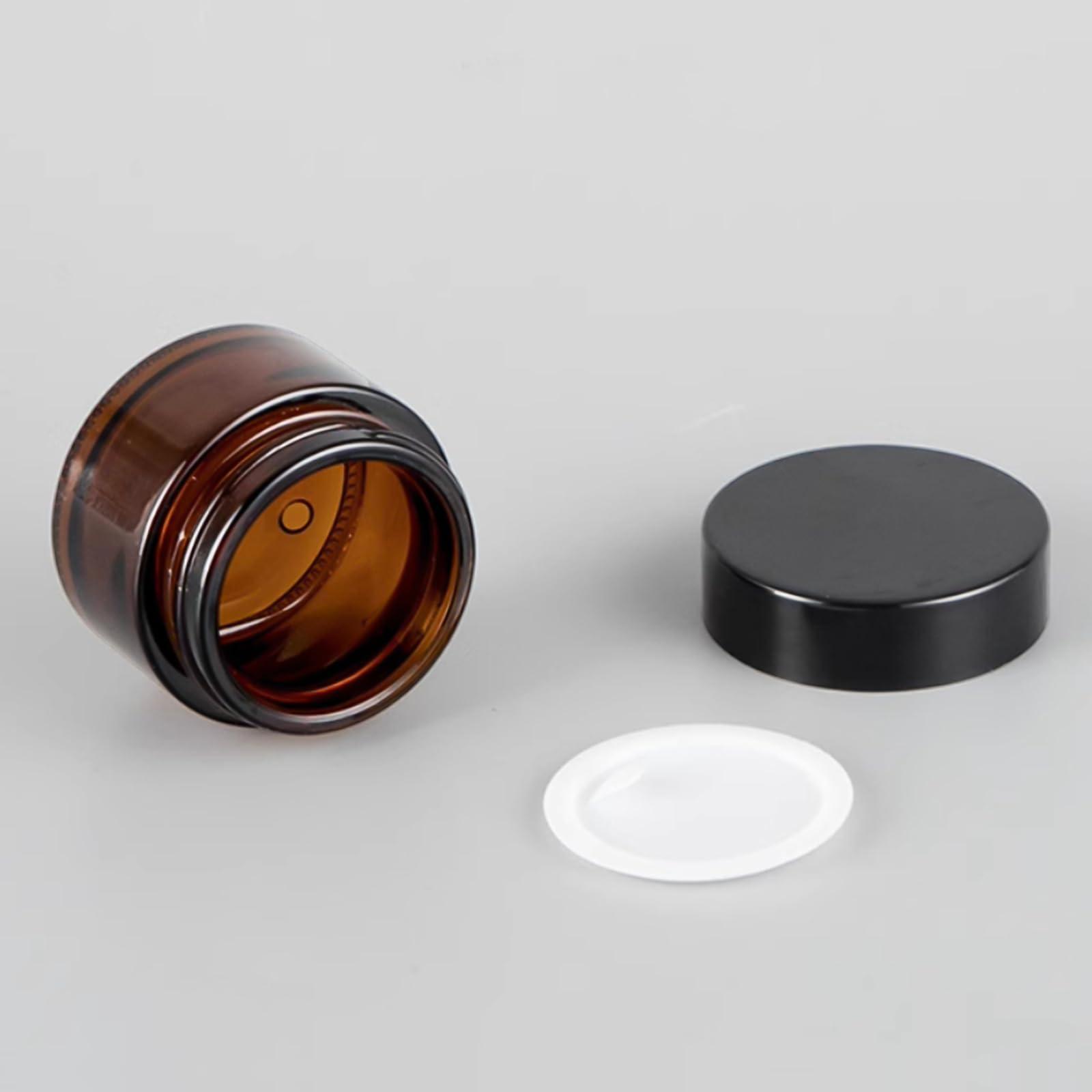 LZEDIRA 6Pack Amber Glass 5 ml 1/6 oz Small Thick Wall Round Jars Vials Pot Cosmetic Bottle Face Cream Containers With Black Lids For Lotion Make Up Nail Salve Ointment Sample Balm