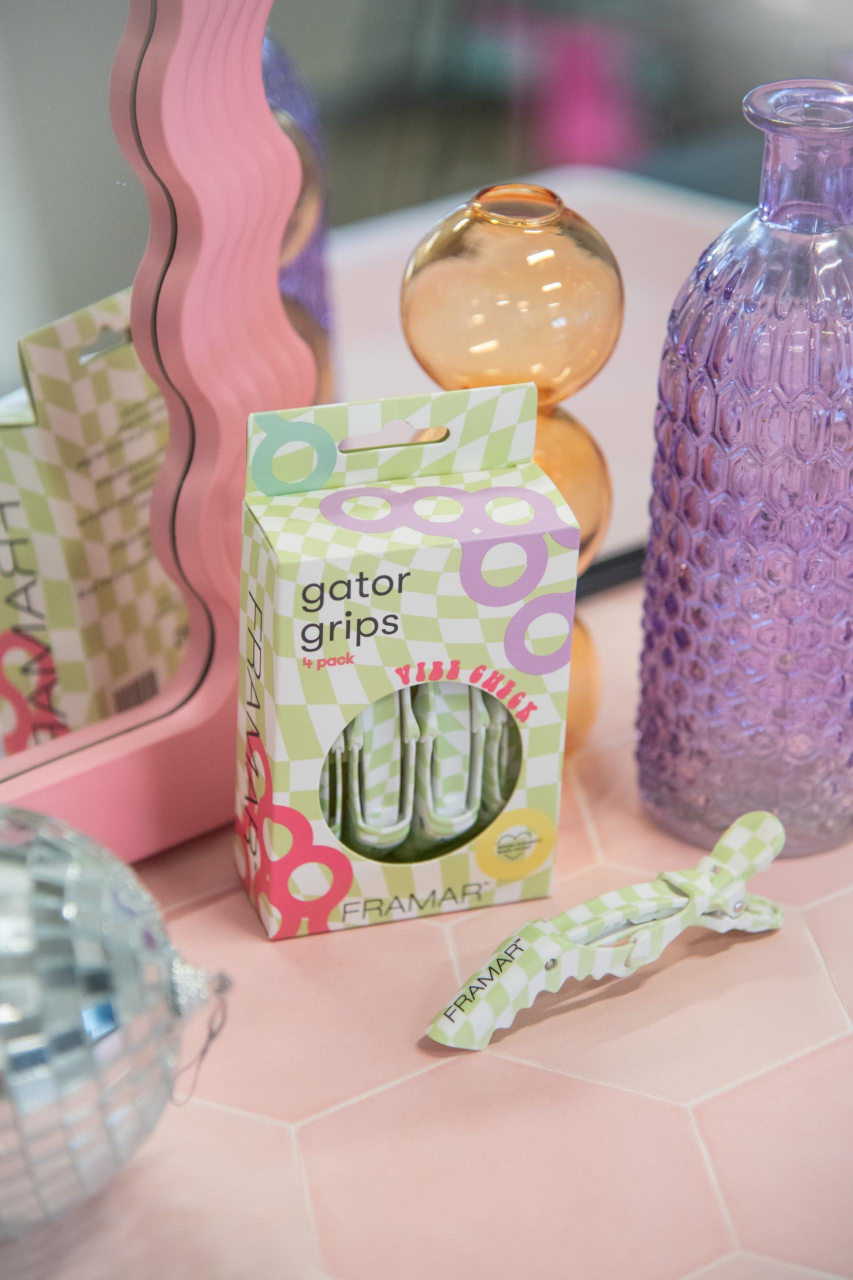 FRAMAR FRAMAR Checkered Hair Clip Set - Alligator Clips For Hair Styling, Hair Styling Clips Sectioning, Barber Hair Clips, Barber Supplies, Green Hair Clips For Women Styling, Salon Hair Clips 4 Pack