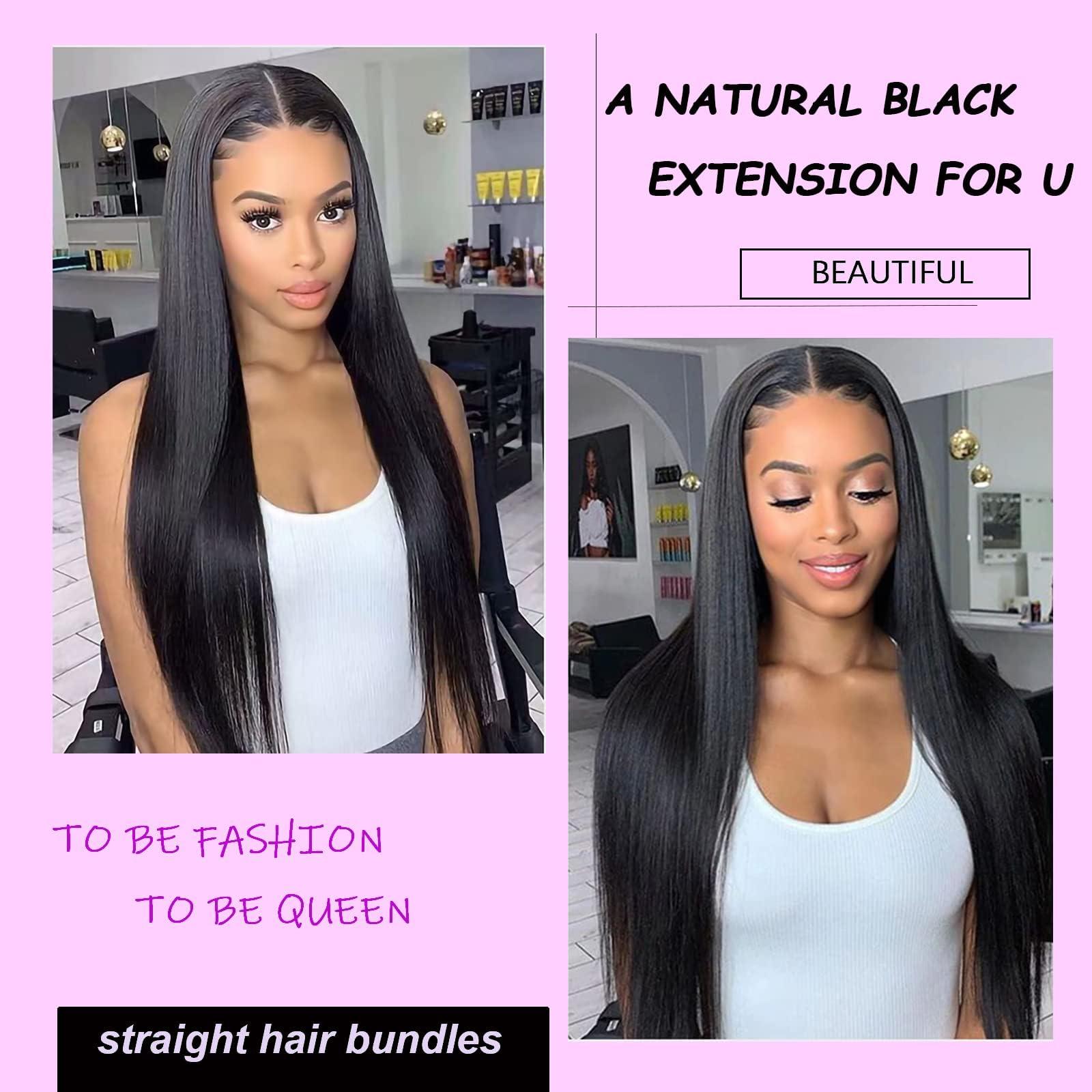 PINJUOO Pinjuoo Peruvian Hair Bundles 14 16 18 20 Inch 4 Straight Bundles Human Hair 100% Unprocessed Raw Virgin Hair Bundles Weave Natural Black Bundles Human Hair Extensions for Women