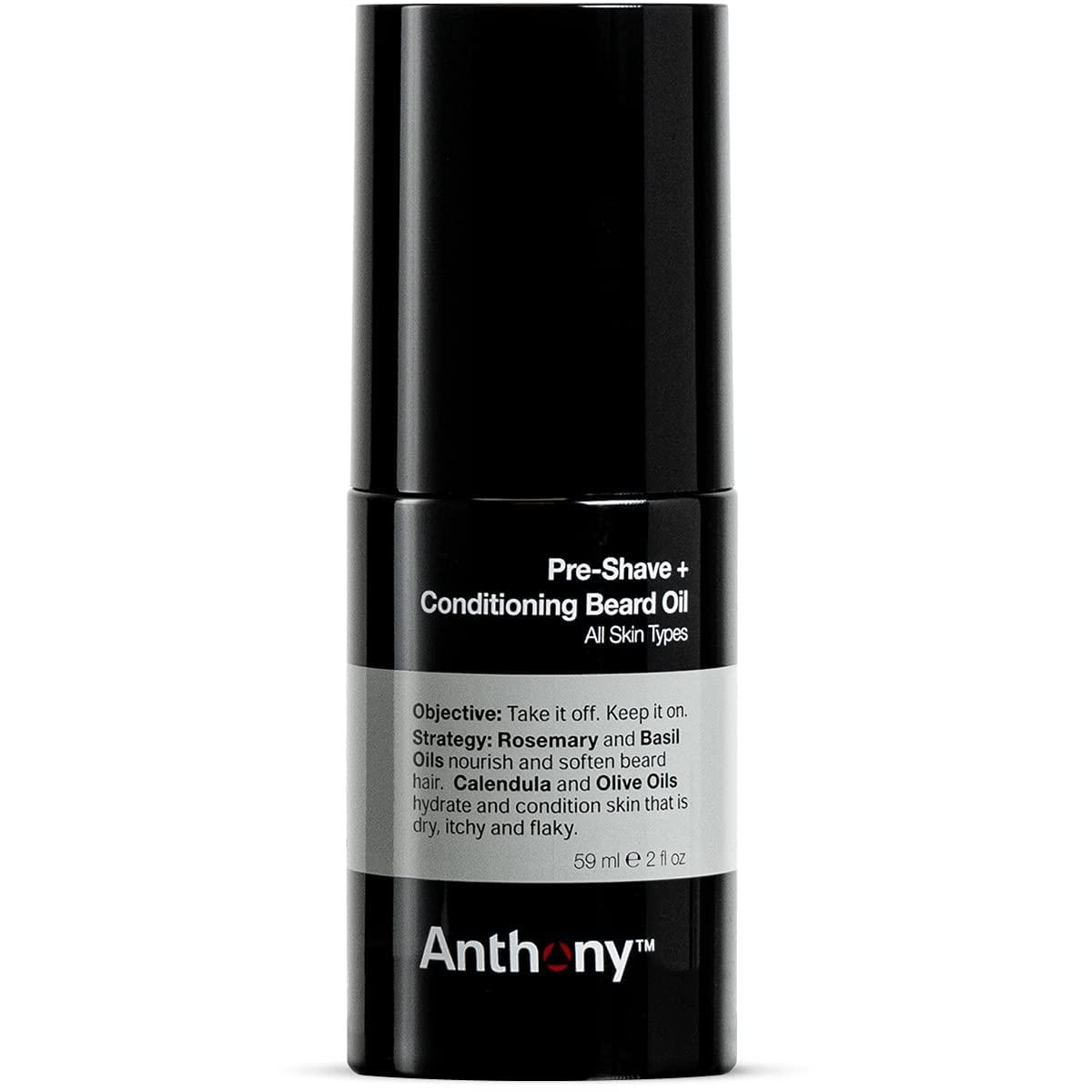 Anthony Anthony Pre-Shave and Conditioning Beard Oil, 2 Fl Oz, Contains Rosemary, Basil, Olive and Calendula Oils, Hydrates, Softens, Nourishes, and Conditions Skin