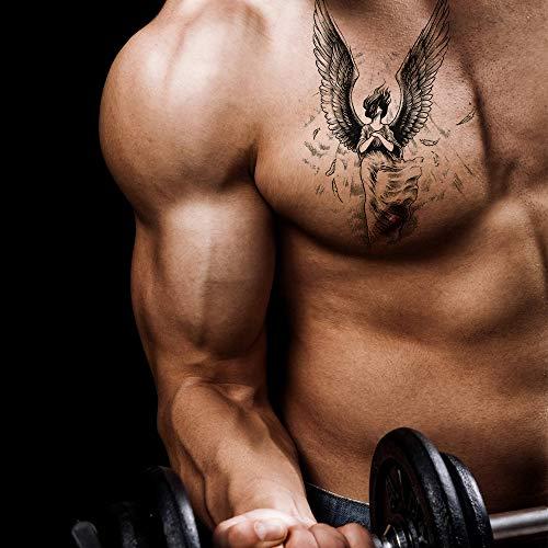 AWLEE Temporary Tattoos for Men Women Black Large Catholic Cross angel Tattoo Sticker Body Art Makeup Half Arm Fake Tattoo Waterproof (Pattern 2)