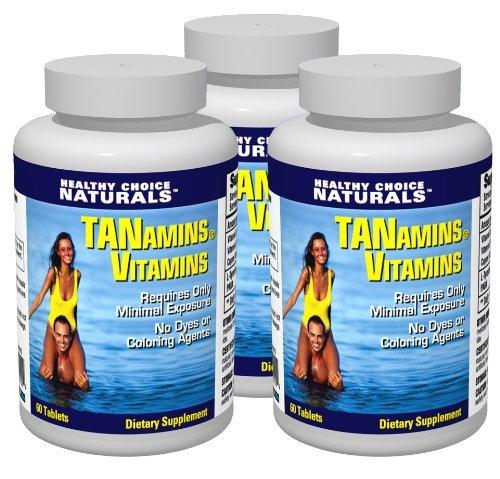 Healthy Choice Naturals Tanamins Tanning Vitamin-Get a Darker Tan in Half the Time Without Expensive Tanning Beds (3 bottles/180 count)