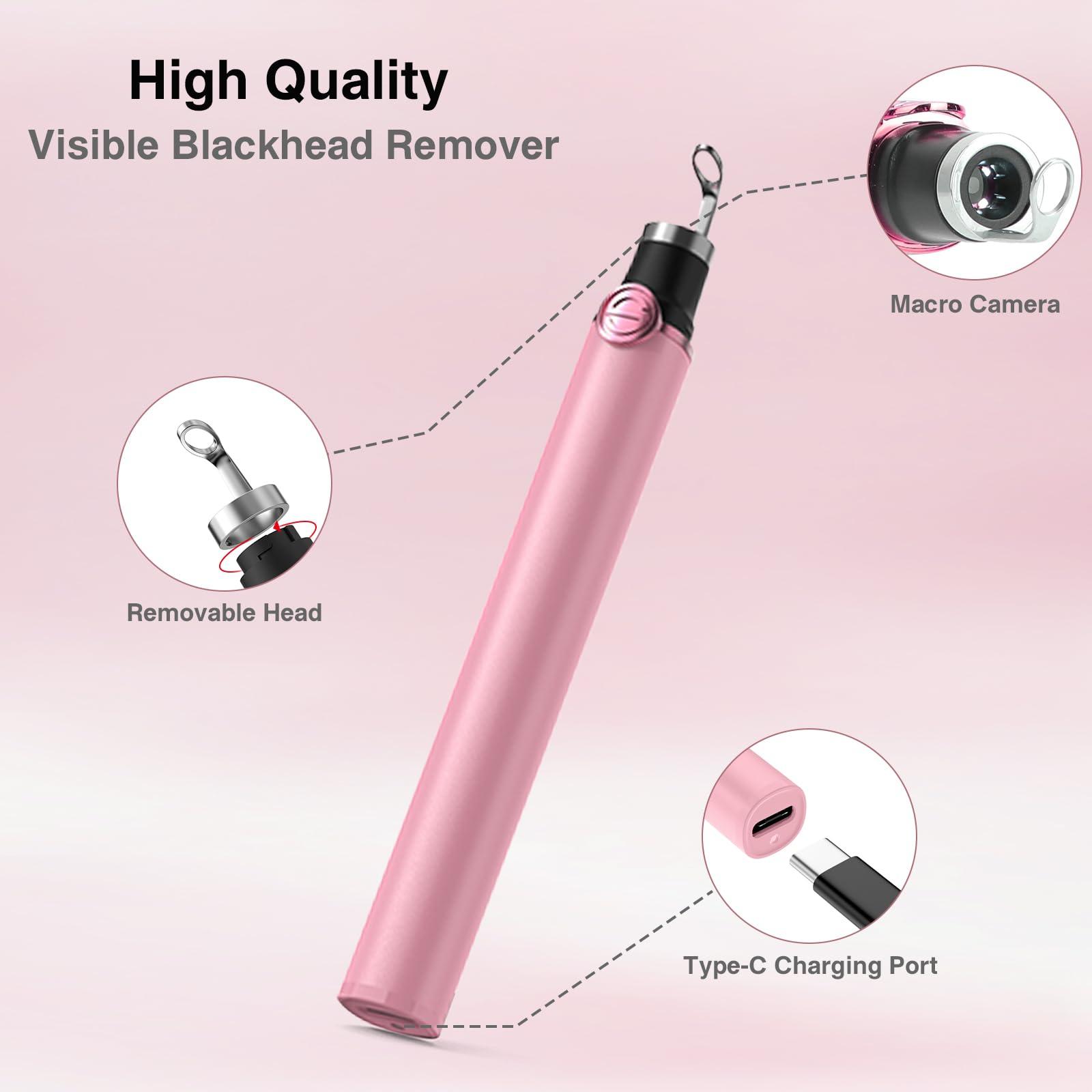 PrajnaQY Blackhead Remover Tools,Visible Pimple Popper Extractor Tool Kit with Visible Camera for Blemish, Whitehead Popping, Rechargeable Blackhead Extractor Tool for iPhone, iPad & Android (Pink)