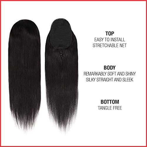 Celebrity Celebrity 24 Inch Drawstring Ponytail Straight Virgin Unprocessed Human Hair Ponytail for Black Women natural black color hairpiece with clip in binding ponytail hair extension (24 Inch (Pack of 1), N