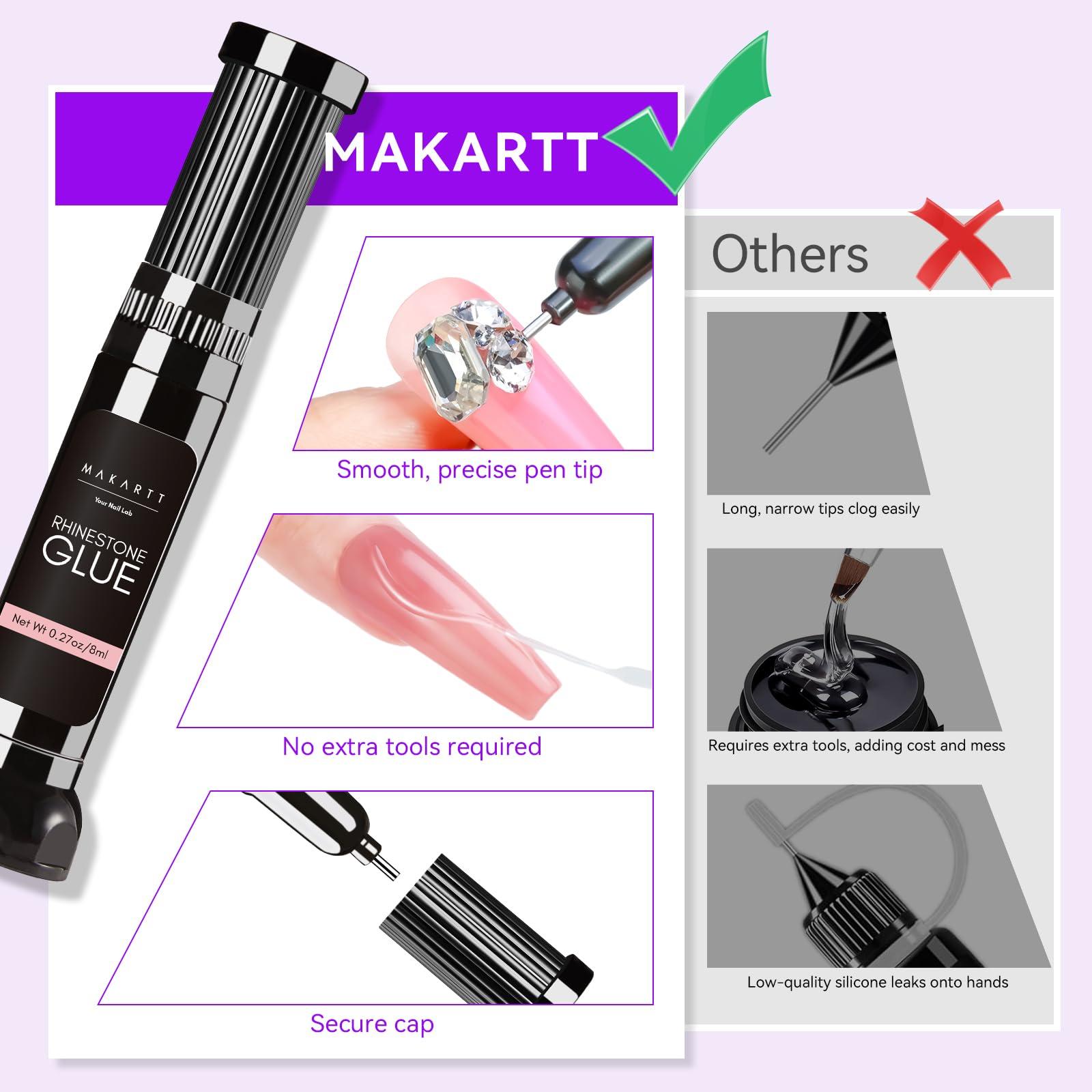 Makartt Makartt Nail Rhinestone Glue Gel, Upgrade Gel Nail Glue with Brush Pen Tip Super Strong Adhesive Precise for Nail Charms Crystals Rhinestone Beads Flower 3D Decorations 8ml*2