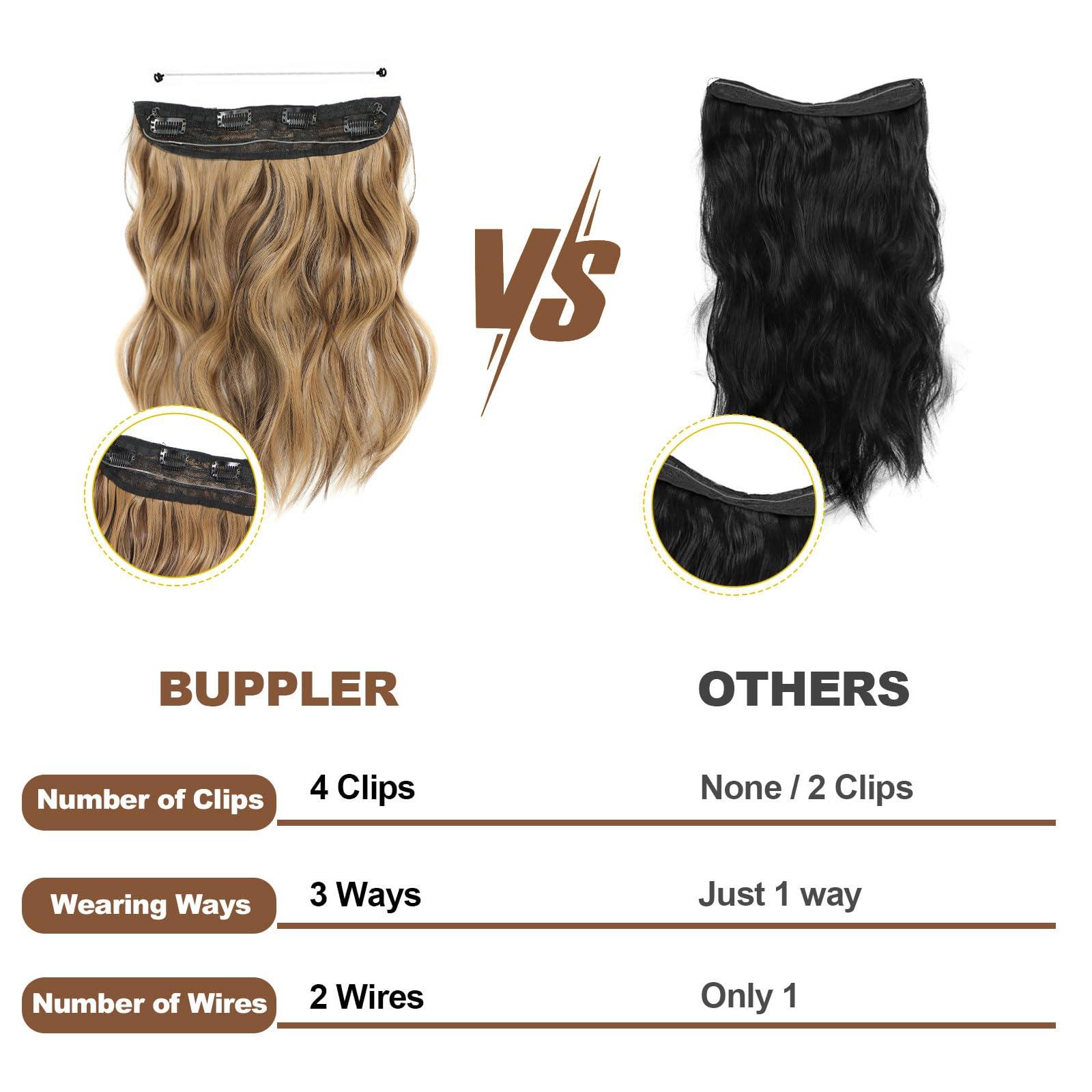 BUPPLER BUPPLER Halo Hair Extensions 12 Inch Invisible Wire Hair Extensions Adjustable Long Wavy Hair Extensions Synthetic Upgrade 4 Secure Clips in Hairpieces 12 Inch, Medium Brown Mixed Golden Brown