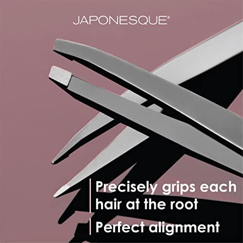 JAPONESQUE JAPONESQUE Slant and Point Tweezers Set, for Defining and Shaping Brows, Made with Hand-Sharpened Stainless, Ideal for Travel