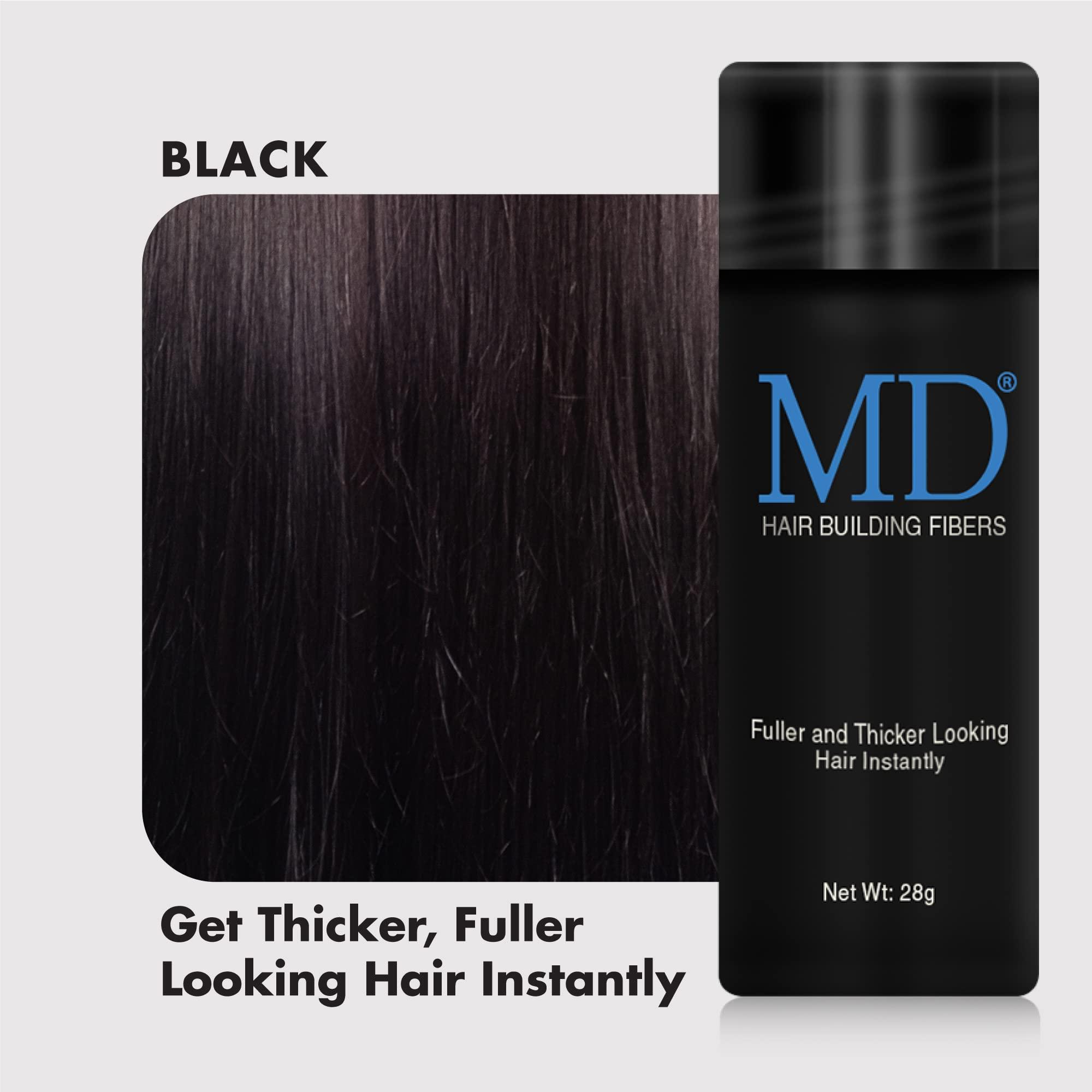 MD MD Ultimate Hair Thickening Fiber (Black) Natural, Chemical-Free, Sweat Resistant Hair Building Fibers Concealer for Men & Women, Baldness Cover Up, Receding Hairlines & Grey Touch-Ups