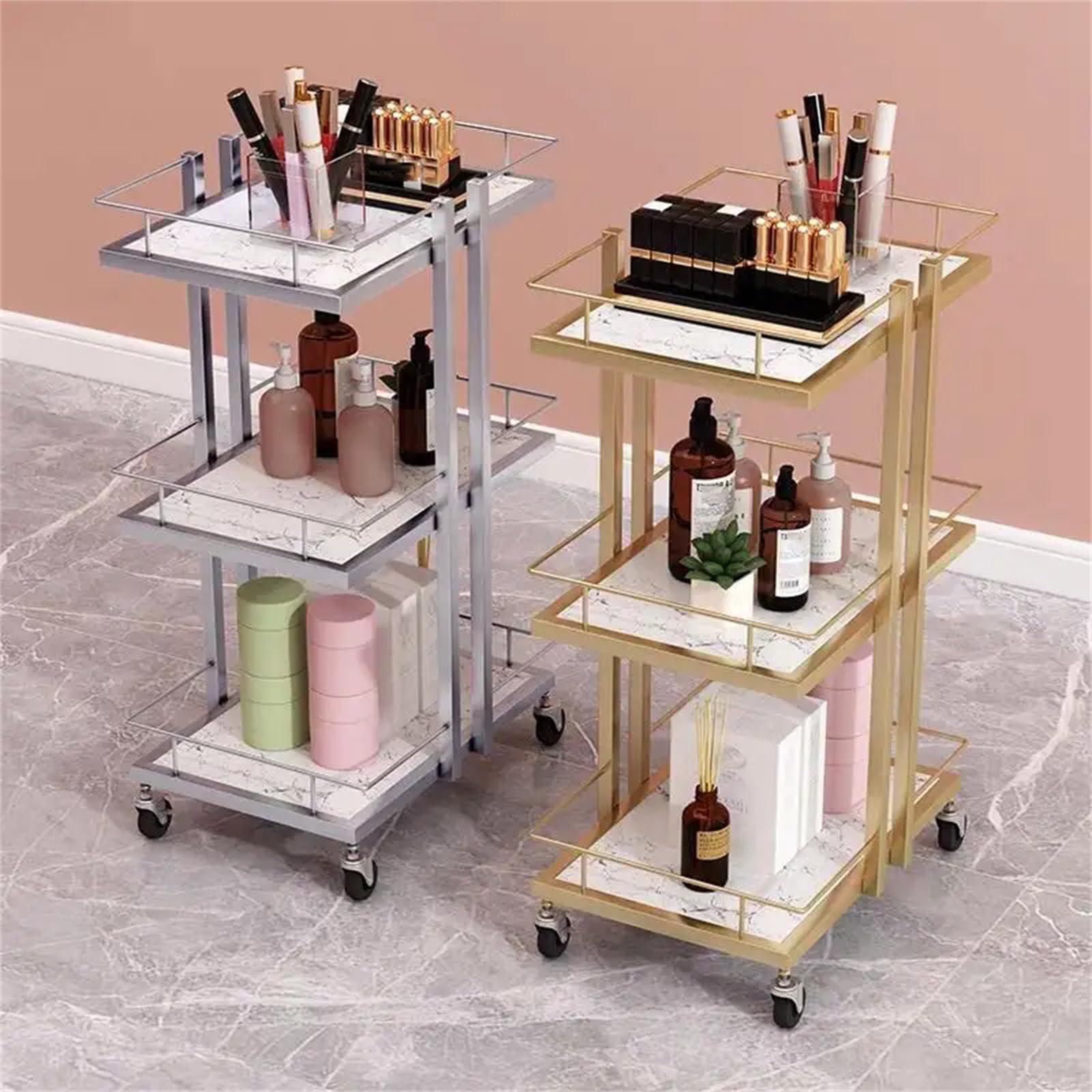 FOGVG FOGVG Beauty Salon Storage Trolley Cart with Wheels Salon Tray Cart Salon Rolling Trolley Hair Styling Salon Trolley Cart Rolling Storage Organizer Utility Cart for Barber Beauty SPA,04