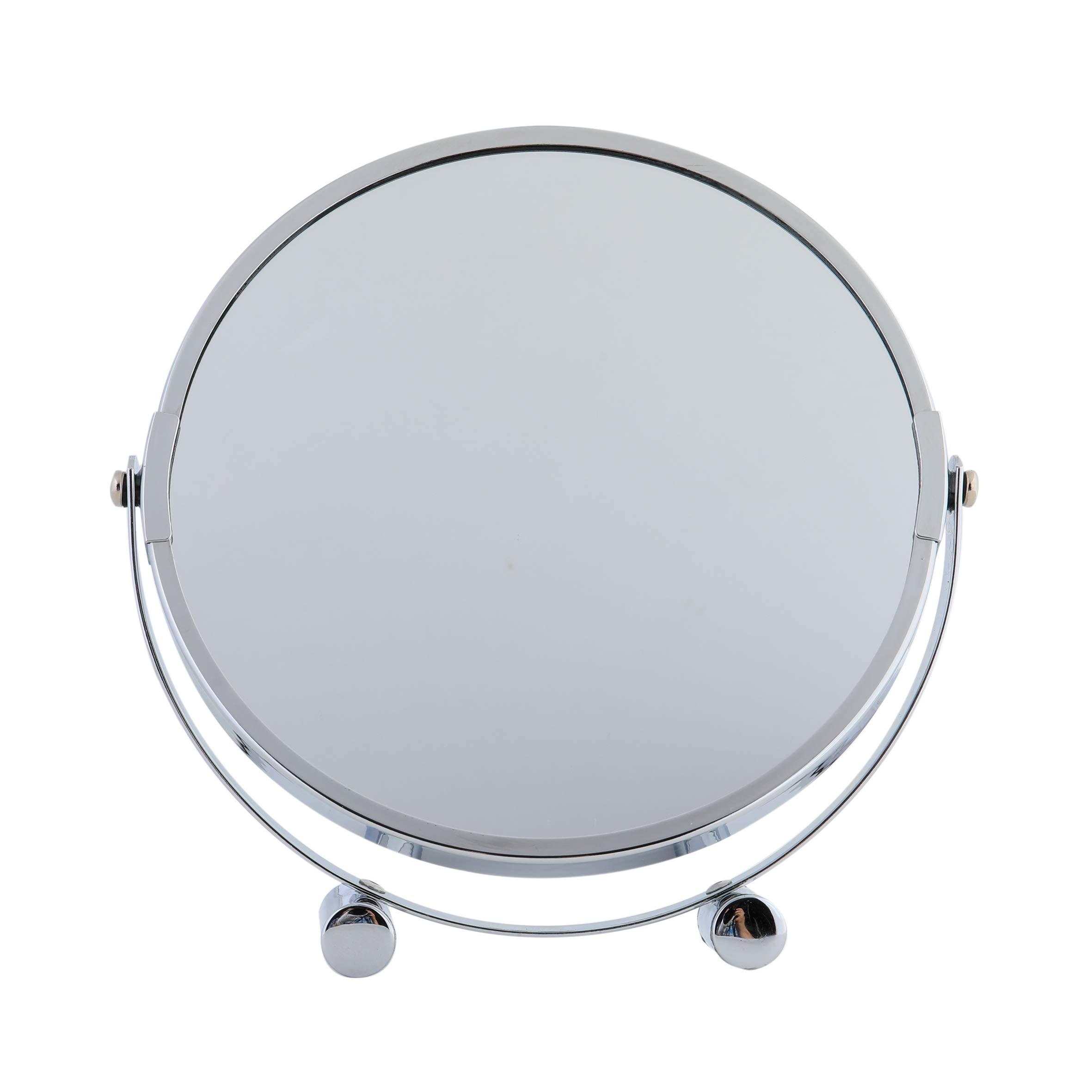 Axentia Axentia Magnifying Standing Mirror - Chrome-Plated Round Cosmetic Mirror with 3X Magnification - Approx. 17 cm Diameter - Shaving Mirror for Bathroom