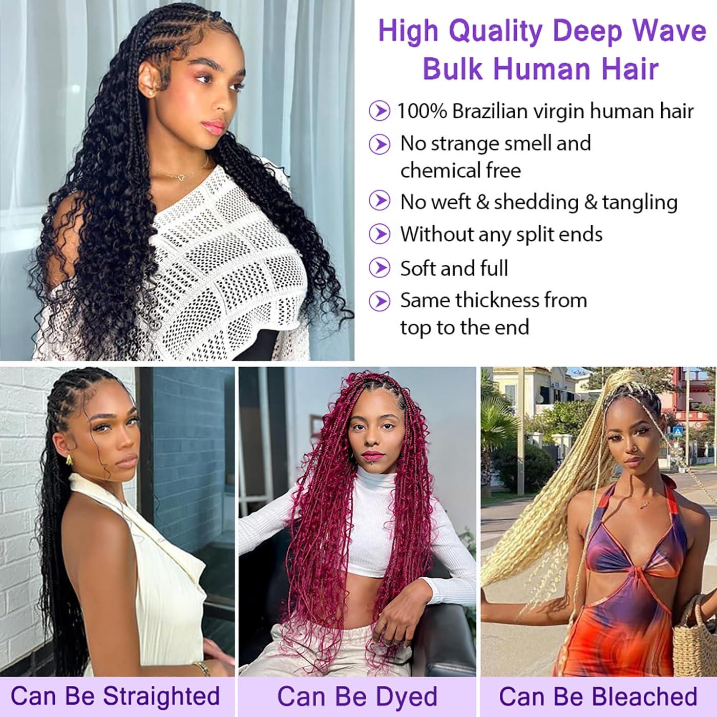 GYAJEP Human Braiding Hair Deep Wave Bulk Human Hair for Braiding,1 Bundle Curly Human Hair for Boho Braids,100% Unprocessed Virgin Human Hair Extensions 50g/pack Curly Natural Black 26 Inch