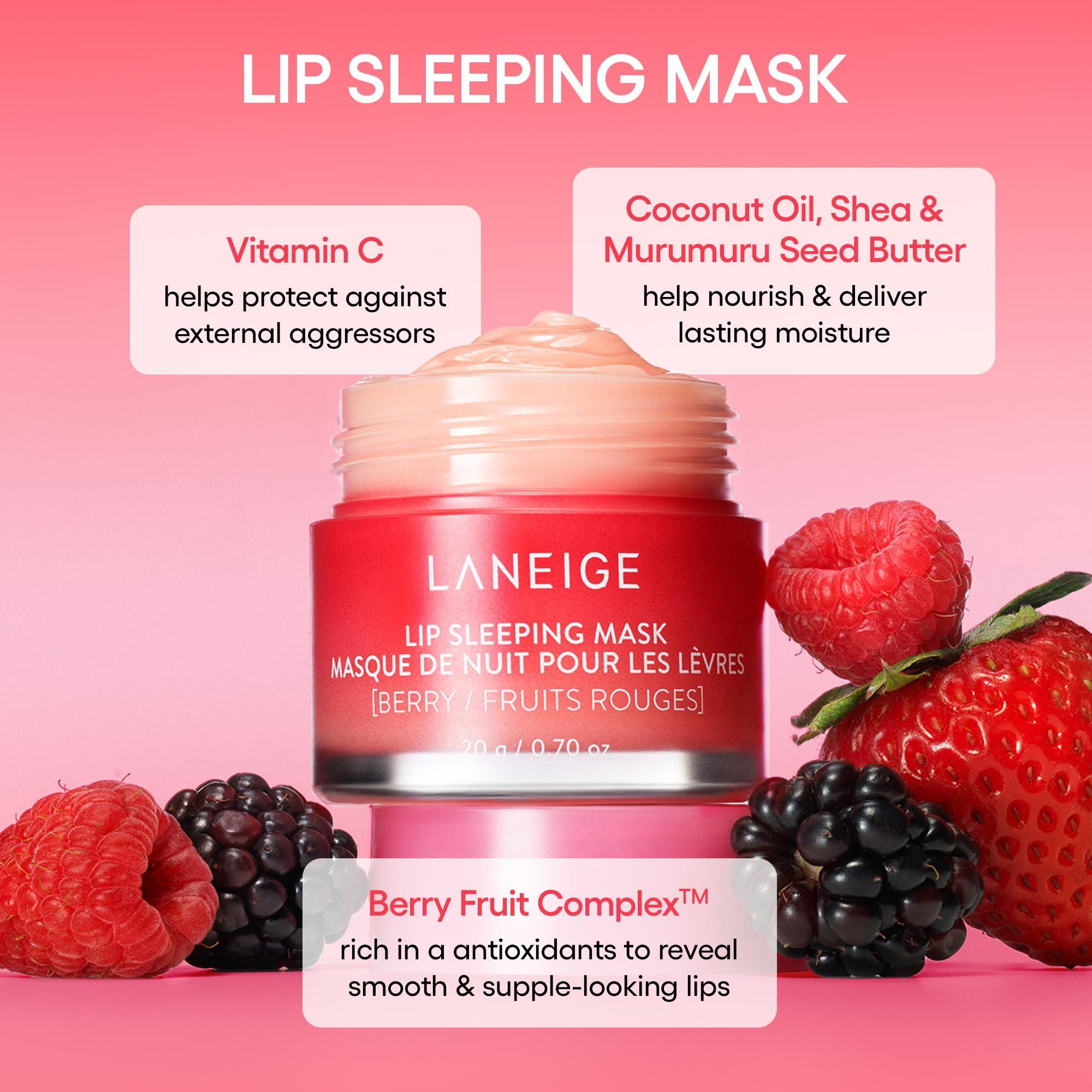 LANEIGE LANEIGE Divine Lip Duo: Lip Sleeping Mask Peppermint Intense Hydration with Vitamin C, Lip Glowy Balm Candy Cane