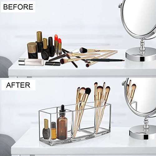 CACASO CACASO Clear Makeup Brush Organizer, Premium Acrylic Makeup Brush Holder Organizer 3 Compartments, Makeup Brush Display Holder Cosmetic Storage
