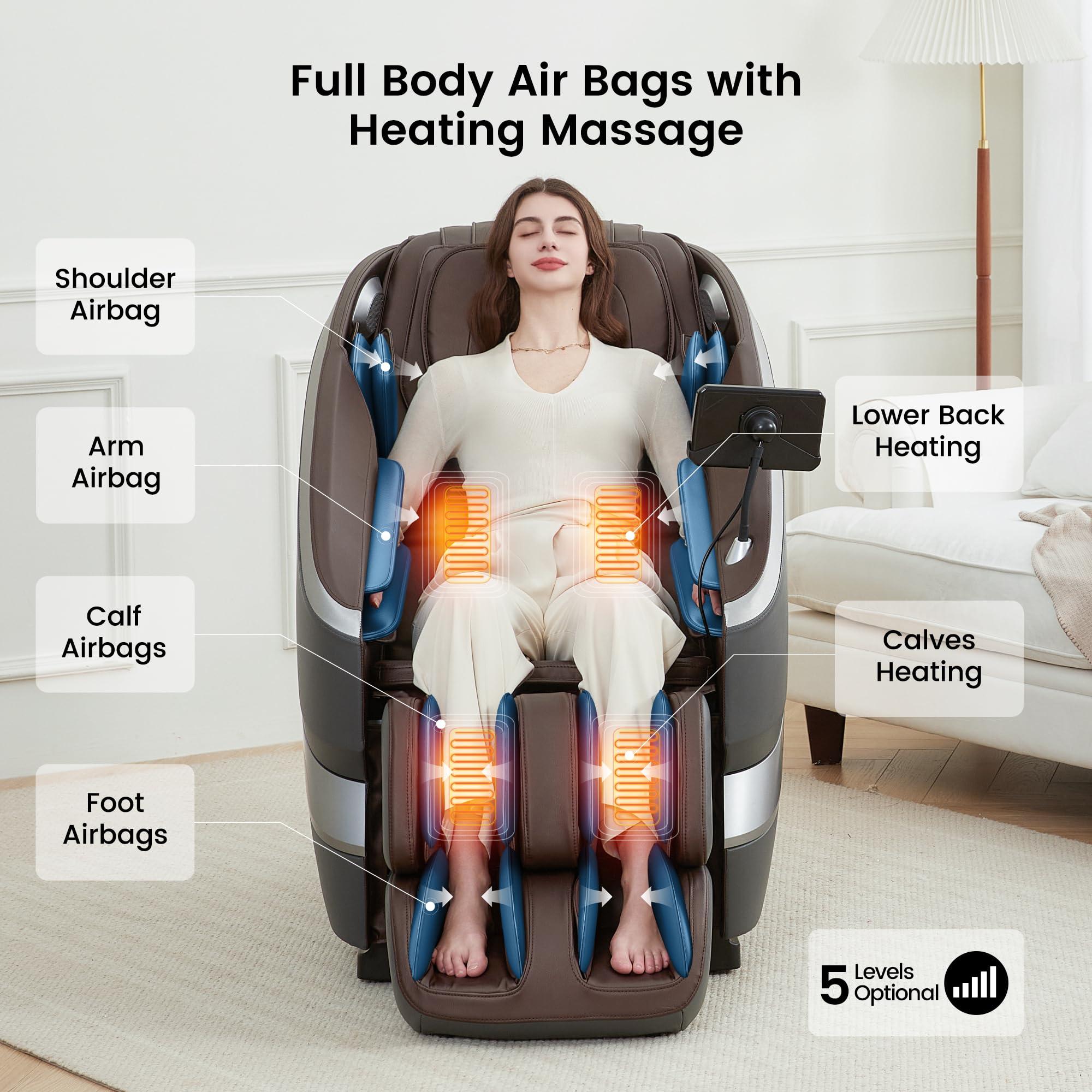 Real Relax Real Relax Massage Chair Full Body of Dual-core S Track, 12 Auto Modes, Back and Calves Heating, Zero Gravity Massage Recliner Chair, FS01 Brown
