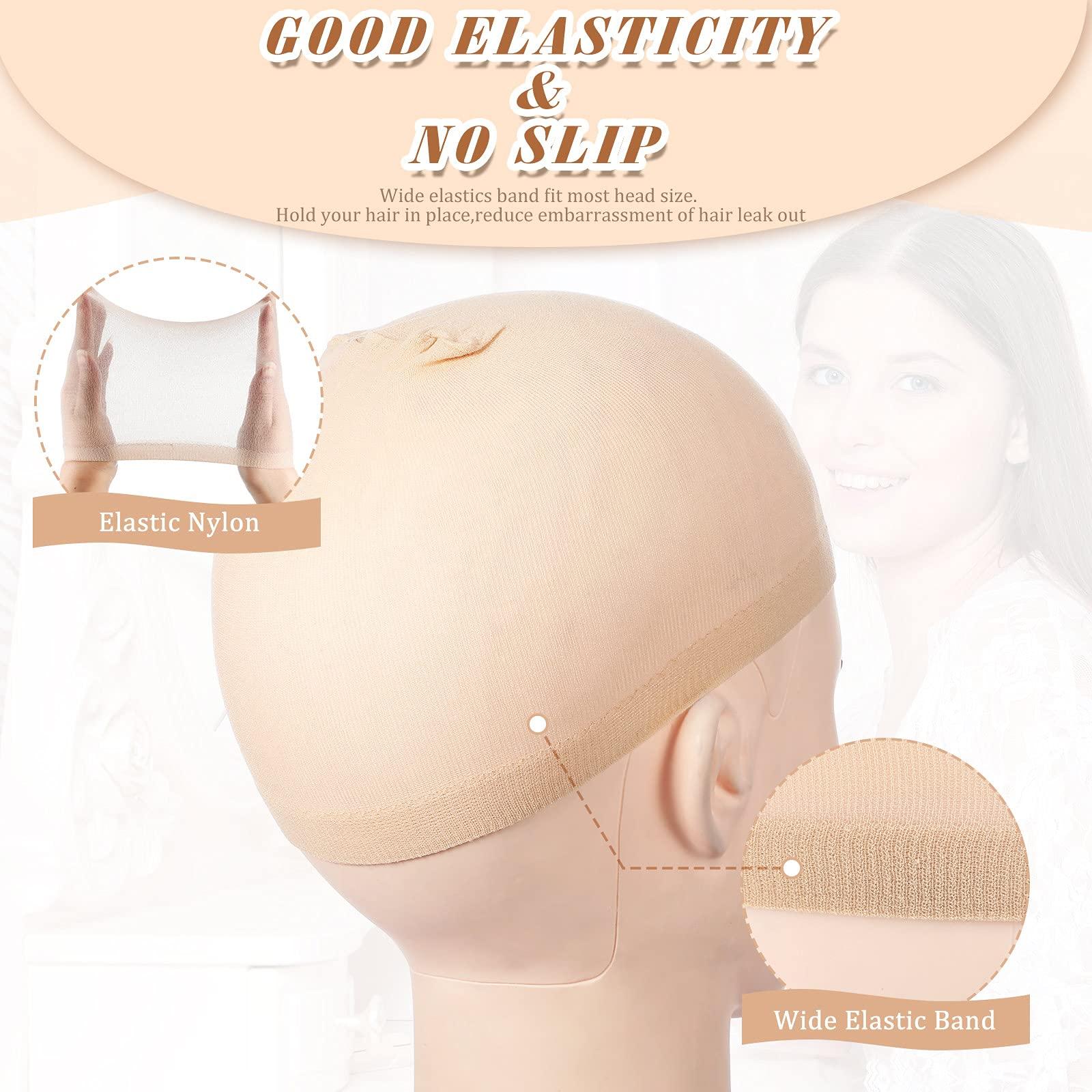 Waydress 100 Pieces Wig Cap Elastic Medium Nylon Stocking Caps Stretchy Stocking Wig Caps Secure Your Hair, Lightweight, Breathable (Beige)