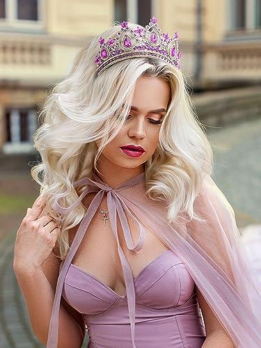 SWEETV SWEETV Queen Crowns for Women Purple Princess Tiara Quinceanera Pageant Crown Diadem Crystal Headpiece for Birthday Prom
