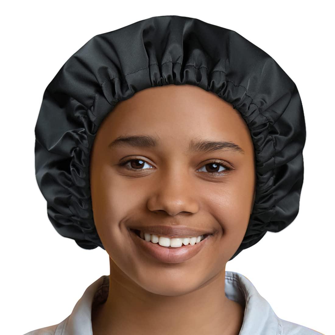 Heerf Kids Shower Cap for Girls and Boys with Curly Hair, Braids, Dreadlocks, Twists Dark Black