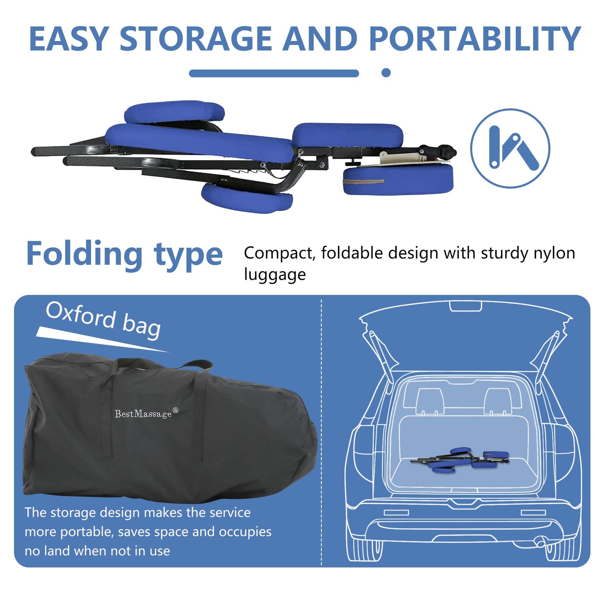 Ruesleag Ruesleag Portable Massage Chair, Height Adjustable Tattoo Chair, Folding Therapy Chair Face Cradle Salon Massage Chair with Carrying Bag (Blue)