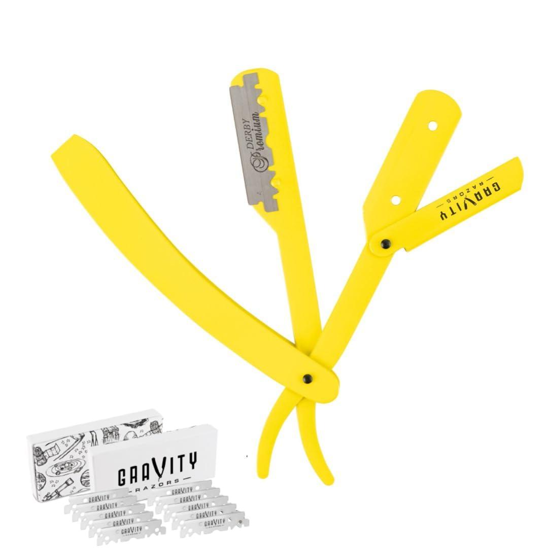 GRAVITY RAZORS Professional Straight Razor - Minimal Exposure Straight Razor Kit with 10 Gravity Premium Blades.5mm Exposed ("The OG")