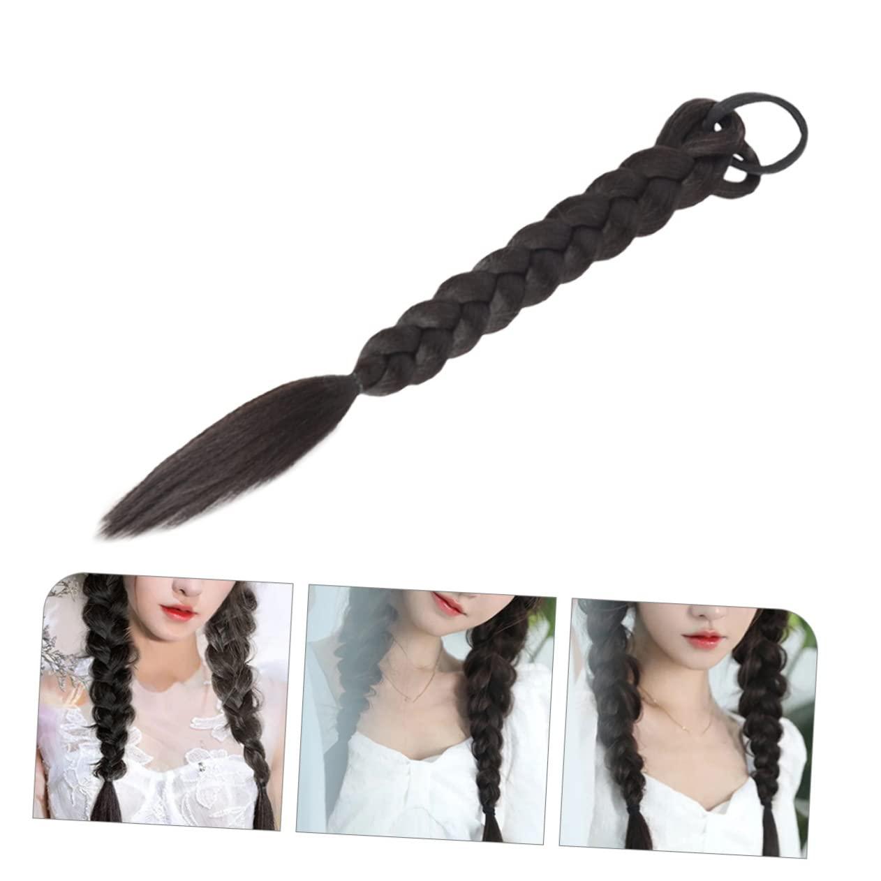 Housoutil Housoutil 4 Pcs Wig Braid Buns Braid Wig Ponytail Extension Human Hair Braid Extensions Women Braid Ponytail Braid Hair Band Light Brown Ponytail Extension Curly High Temperature Wire Black
