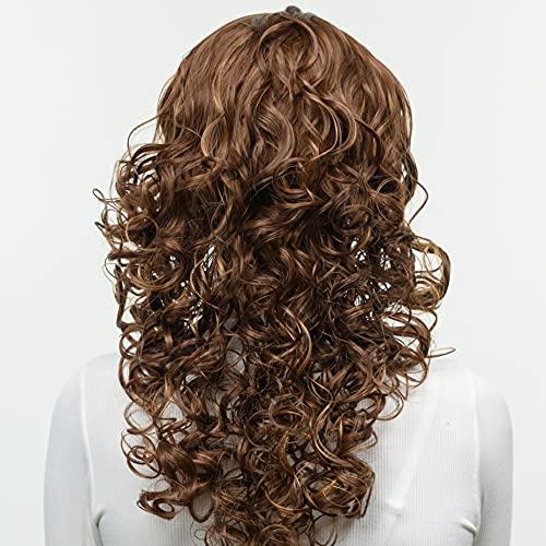 YIMOYIMO Brown Mix Blonde Highlights Curly Headband Wig for Women Long Big Bouffant Fashion Synthetic Hair Heat Resistant Fiber for Daily Party Christmas (8/26)