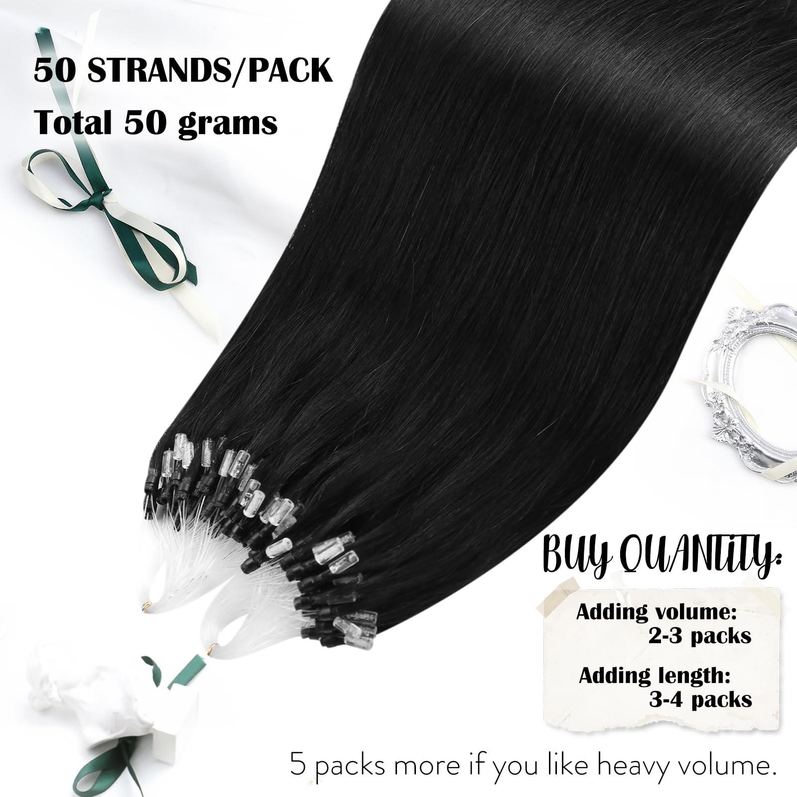 Moresoo Moresoo Micro Loop Hair Extensions Real Human Hair Jet Black Microlink Hair Extensions Human Hair Extensions Black Micro Beads Hair Extensions 14 inch Micro Loop Human Hair 50g/50s