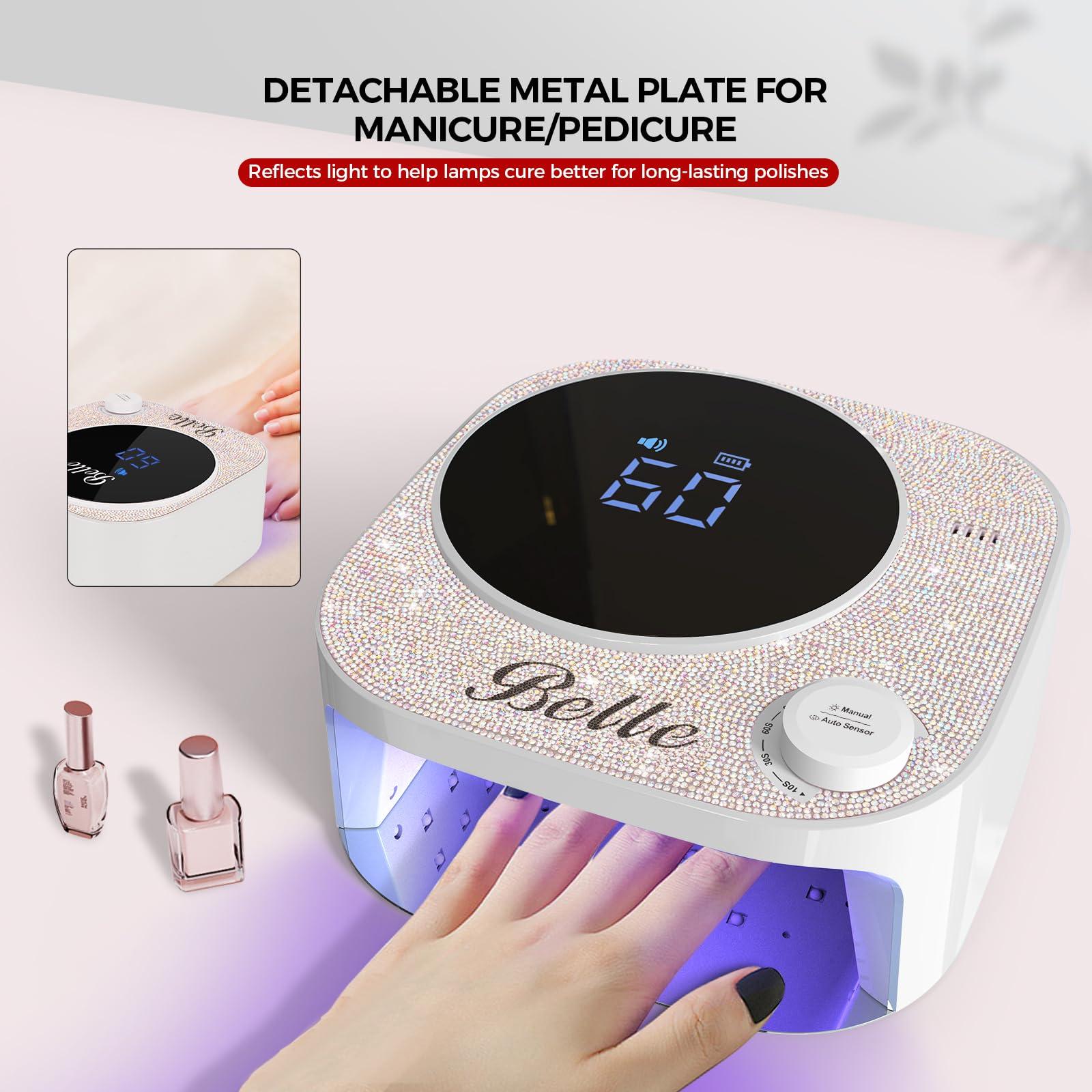 Belle Belle Professional Nail Drill Machine, Sparkly Electric Nail File for Acrylic Nails, UV LED Nail Lamp, 54W Rechargeable Cordless Sparkling Nail Dryer