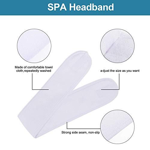 Whaline 4 Counts Spa Facial Headband Whaline Head Wrap Terry Cloth Headband Stretch Towel with Magic Tape for Bath, Makeup and Sport, 3.5\" Wide (White)