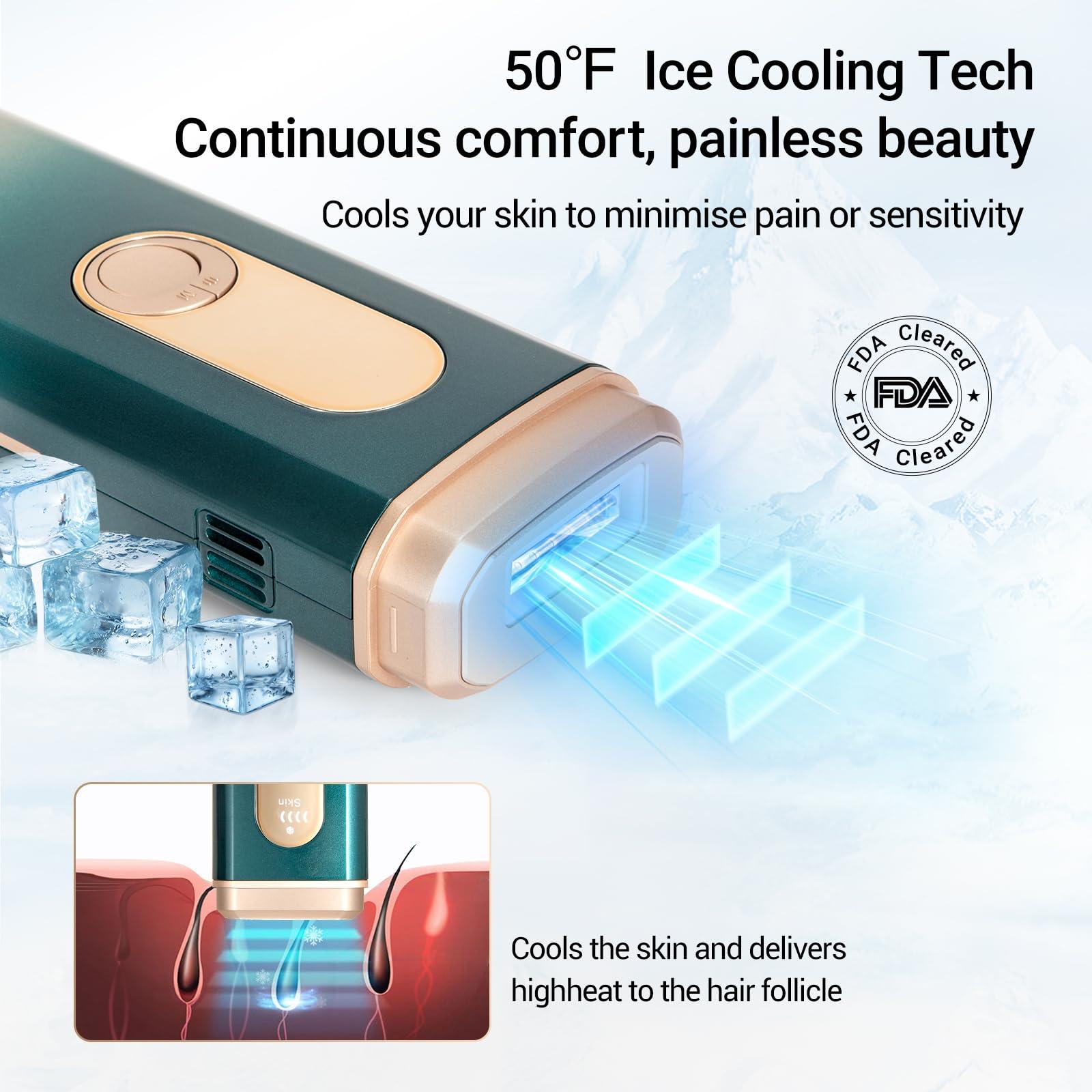 Sextupole IPL Laser Hair Removal for Woman and Men,Sextupole Hair Removal Device with Ice Cooling Care Function, Visible Results in 2 Weeks, Laser Hair Removal Care Painless Safe Gentle at Home Full Body,Green