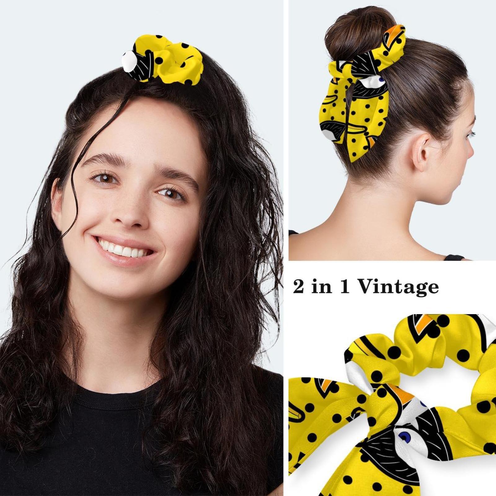 Vcedizo Toucan Birds Banana Dot Scrub Cap Women Ponytail Adjustable Tie Back Hat Surgical Hat with Bow Hair Scrunchy