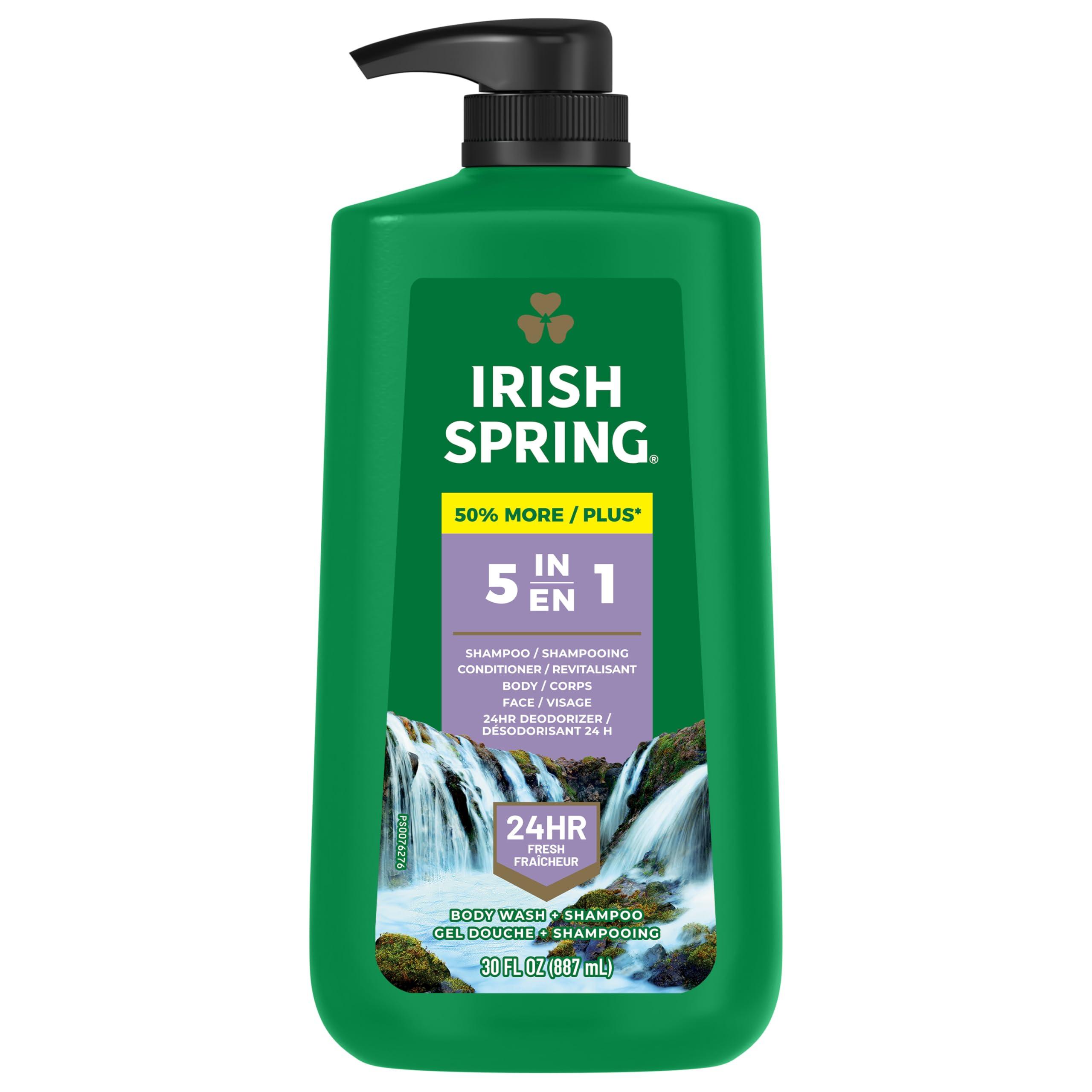 Irish Spring Irish Spring 5 in 1 Body Wash for Men, Men\'s Body Wash, Smell Fresh and Clean for 24 Hours, Conditions and Cleans Body, Face, and Hair, Made with Biodegradable Ingredients, 30 Oz Pump