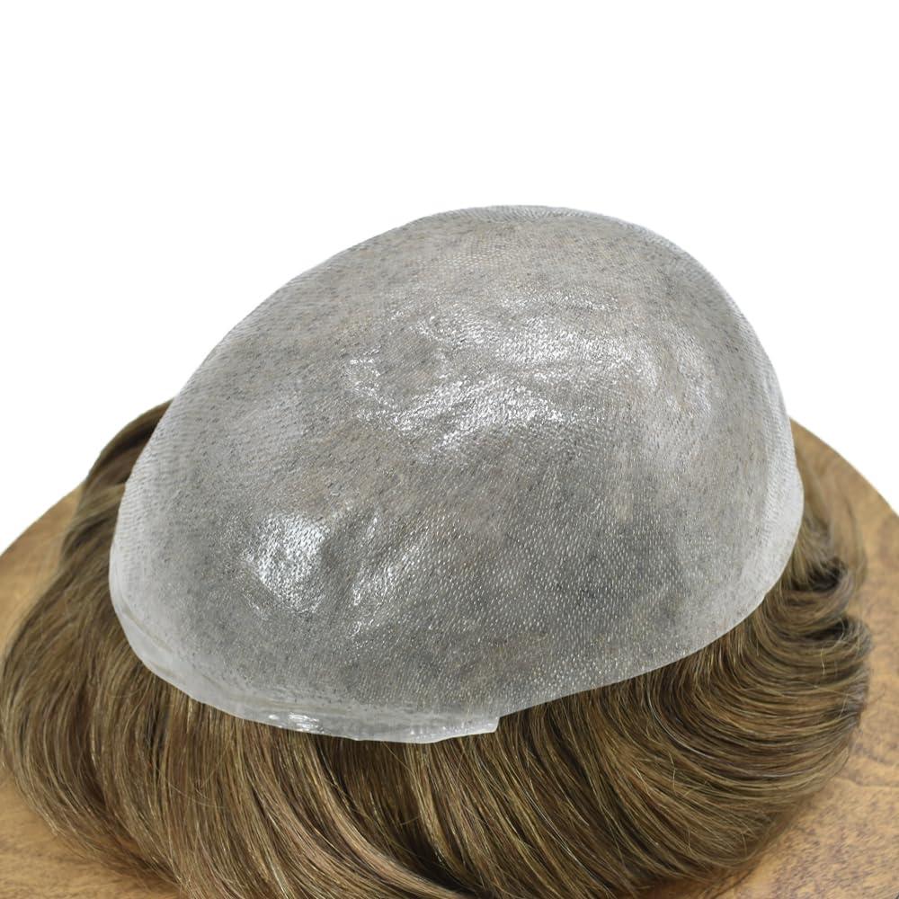 F M FACE MIRACLE NEW YORK Mens Toupee Hair System For Men 0.06mm Super Thin Skin V-looped Mens Hair Replacement System Natural Hairline Toupee For Men Poly Skin8"X10"#6R Light Warm Brown-100% Light To Medium density