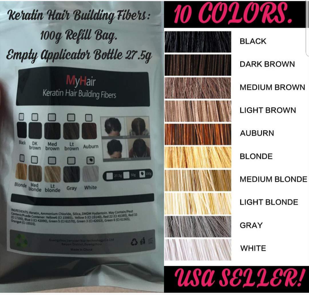 MyHair BLACK Bald Thinning Hair Loss Concealer Fibers- Hair Building Fibers-100g REFILL BAGS-THICK HAIR INSTANTLY-10 COLORS (AUBURN-100G)