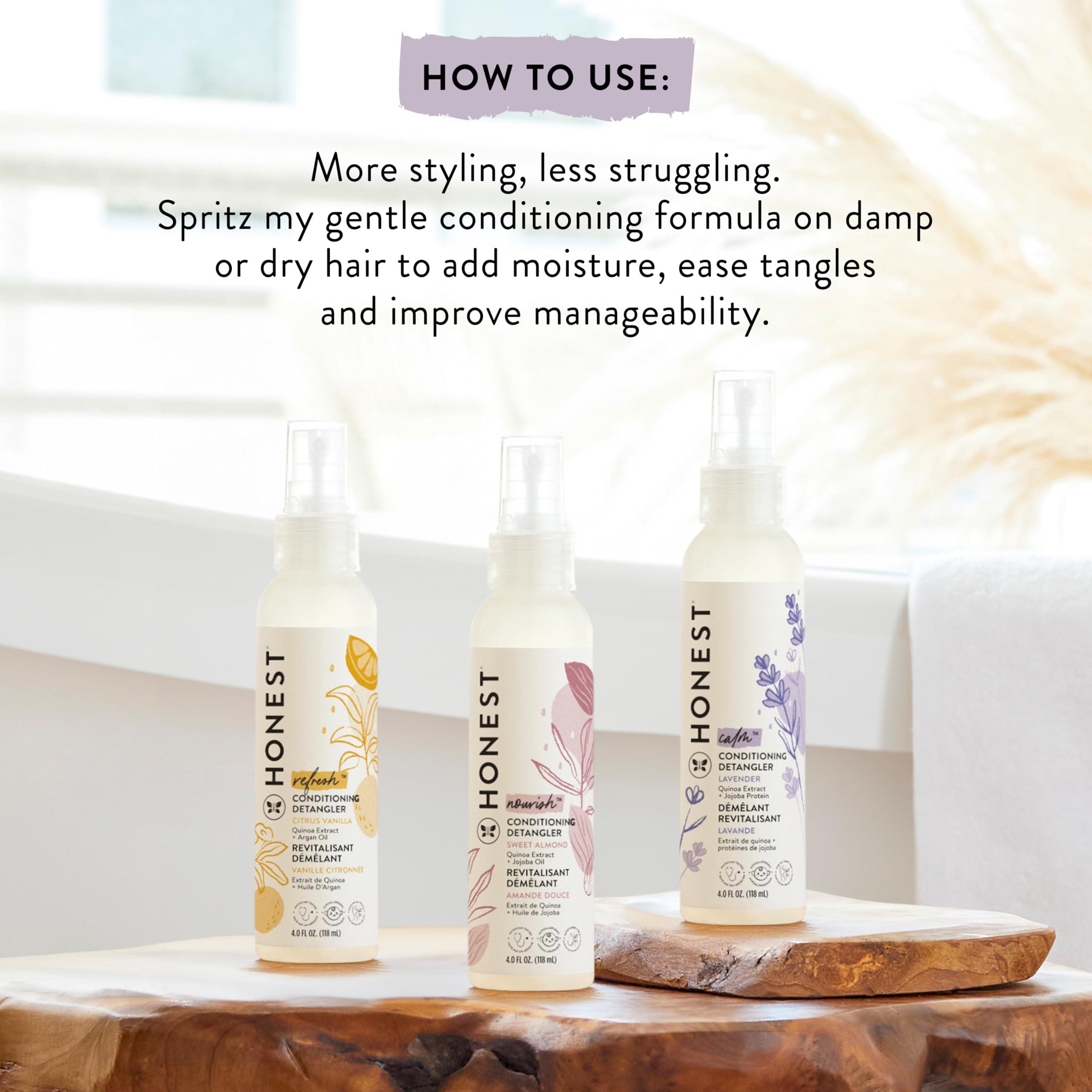 The Honest Company The Honest Company Conditioning Hair Detangler Spray Variety Pack | Tear-Free + Hypoallergenic | Lavender, Citrus Vanilla, Sweet Almond | 4 fl oz each (pack of 3)