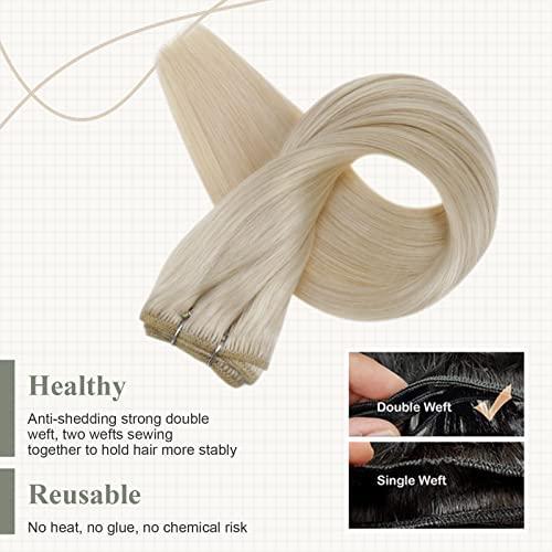 Fshine Fshine Platinum Blonde Weft Hair Extensions Sew in Human Hair 20 Inch 100 Gram Blonde Sew in Hair Extension Double Weft Straight Real Human Hair Bundle for Women