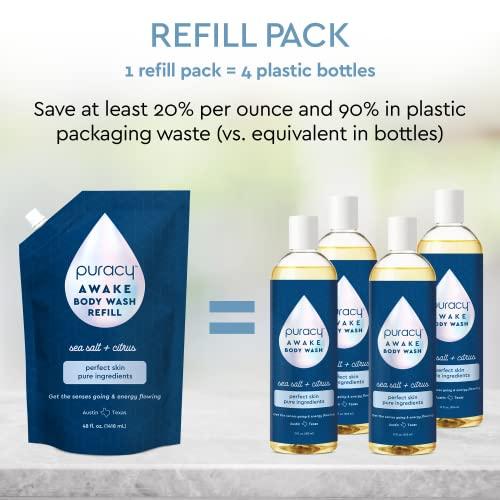 Puracy Puracy Body Wash, Natural Body Wash, 98.6% Pure Plant Ingredients, Moisturizing Shower Gel for Women Men Kids, Body Soap for Dry Sensitive Skin. Gently Scented with Citrus & Sea Salt, 12 Oz