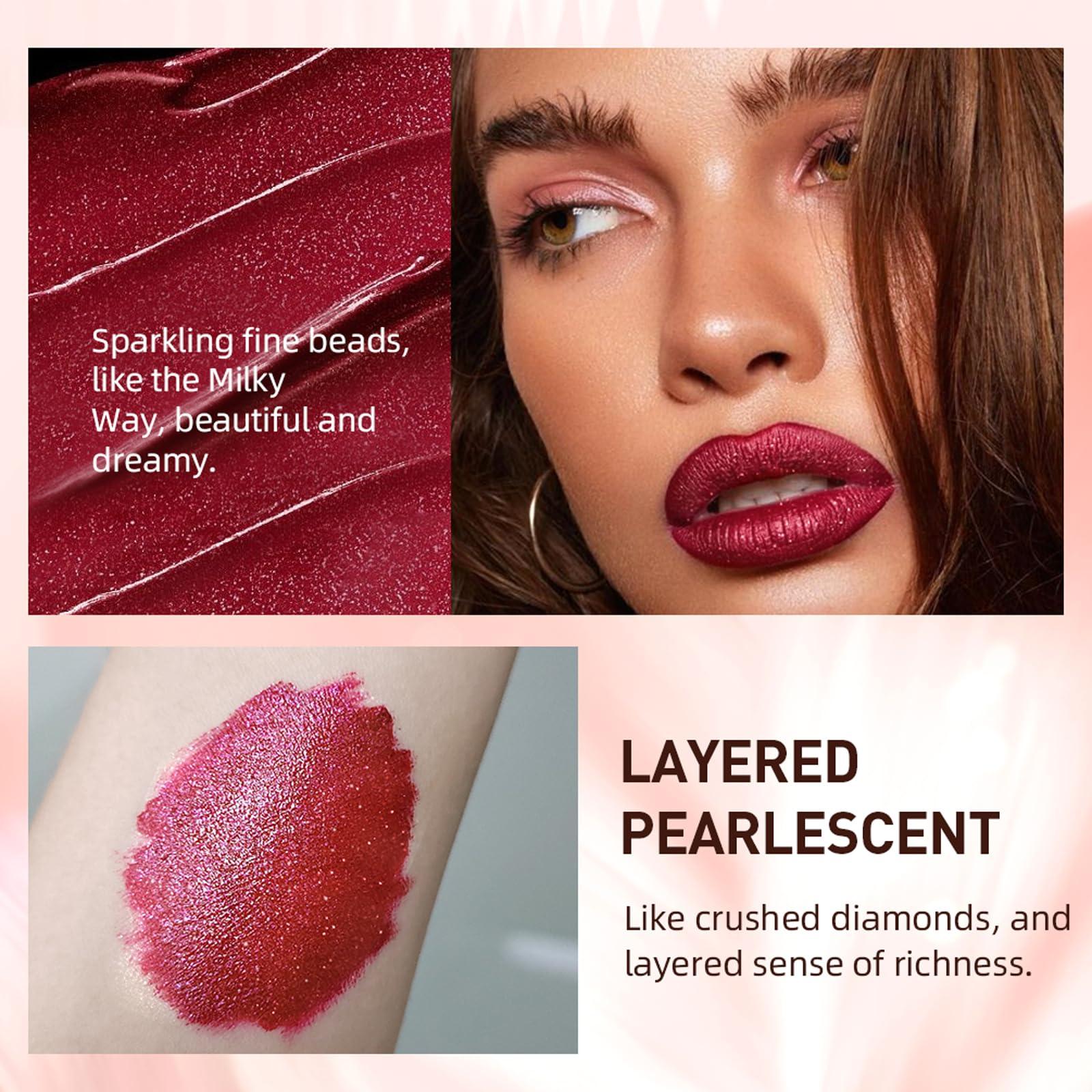 Easilydays Easilydays Black Glitter Lip Gloss, Diamond Shimmer Lipstick, Metallic Matte Lipstick High Pigment Waterproof Long Lasting Lipsticks, Sparkling Glossy Liquid Lipstick Lip Gloss for Women (#10 Black)