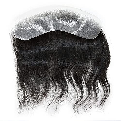 Healthlif Mens Frontal Wigs Frontal Hairpiece for Men European Virgin Human Hair Patch Hair Extension Hairline Loss V-Shape PU Base Mens Topper Hair Replacement (18x4cm, #3 Dark Brown-90% Light Density)