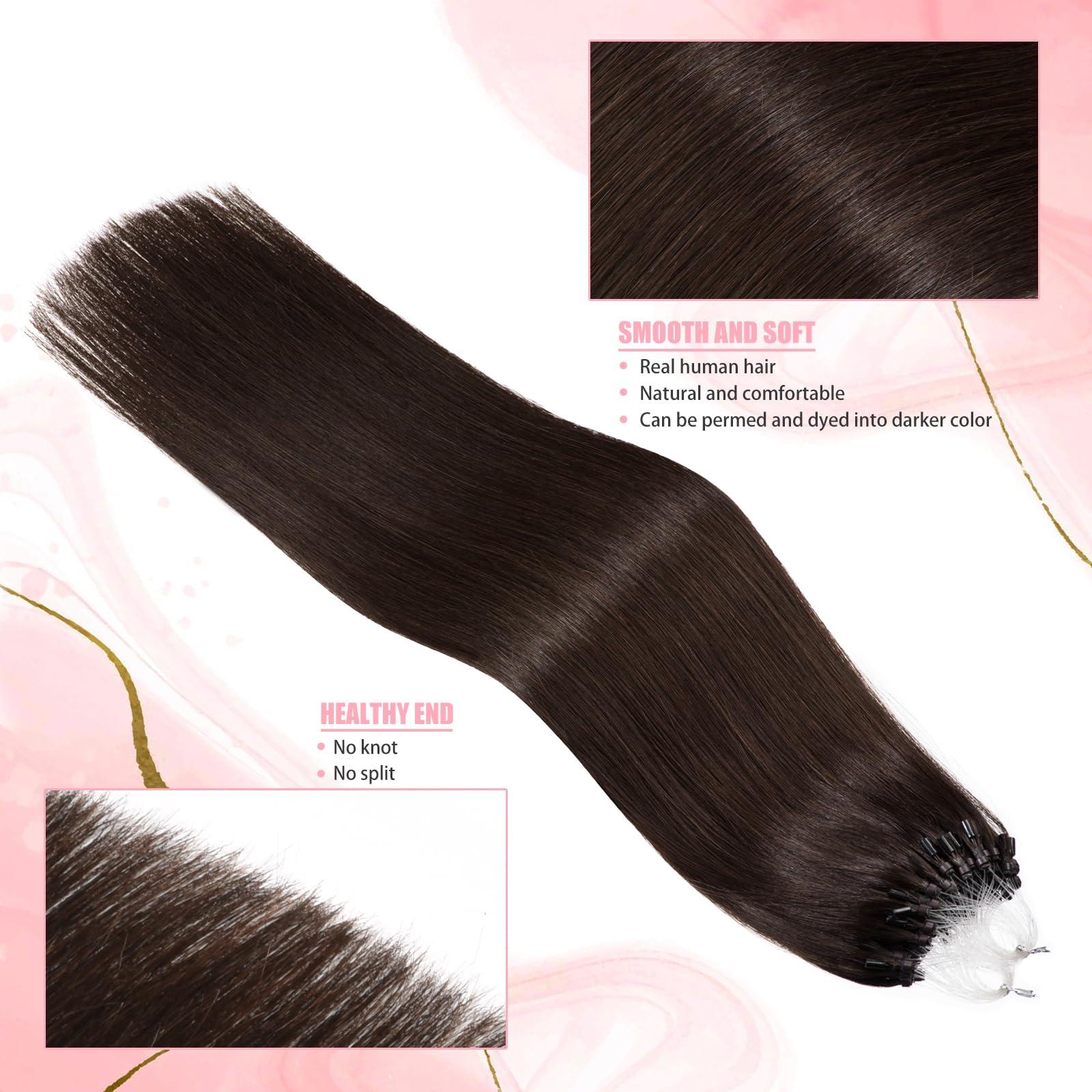 Senmy Senmy Microbead Hair Extensions Brown 24inch Invisible Micro Link Bead Extensions Human Hair 1g/strand 50g Dark Brown Hair Extensions Real Human Hair Micro Beads For Women