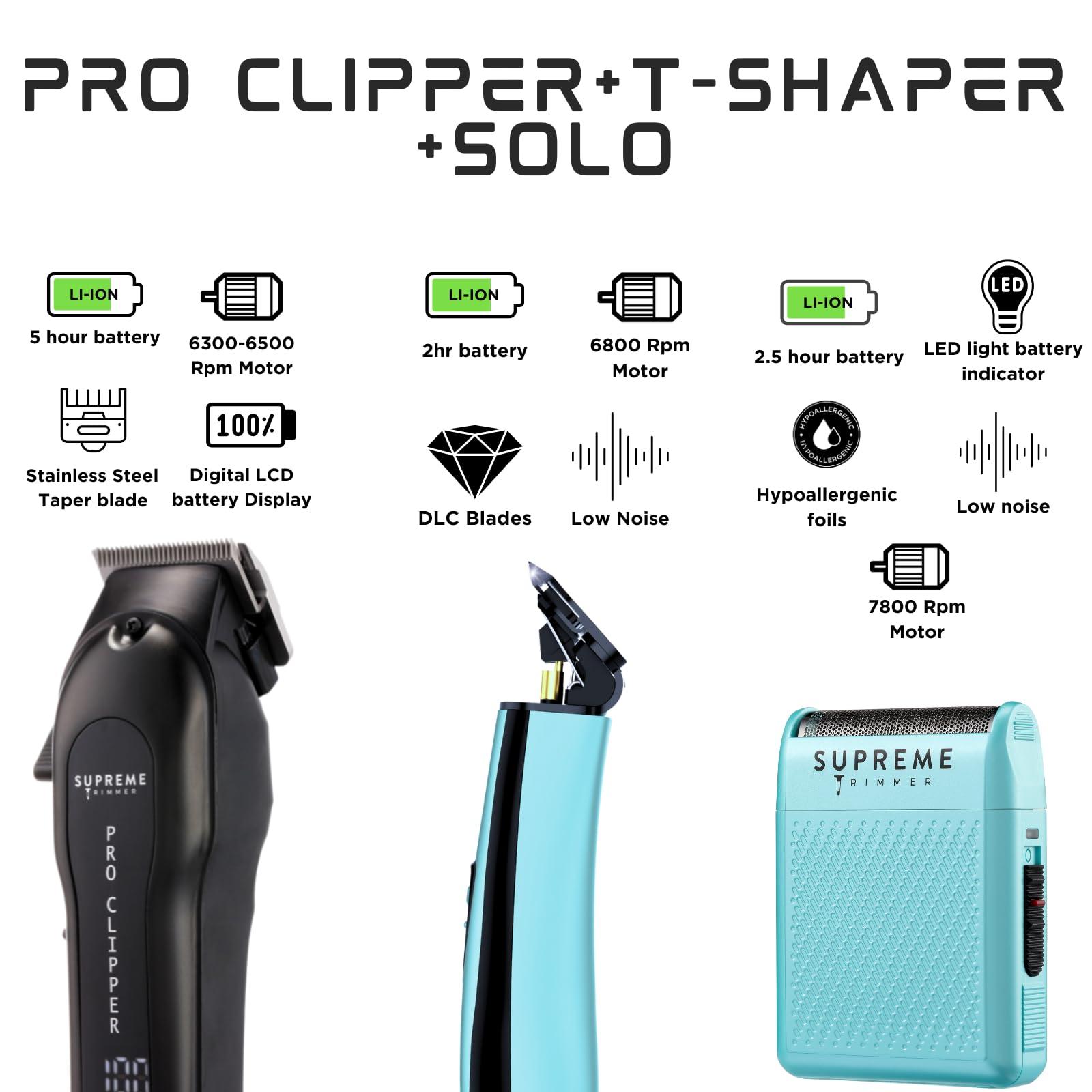 Supreme Trimmer Supreme Trimmer 3-in-1 Barber Bundle | Pro Clipper, DLC T-Shaper Trimmer & Solo Foil Shaver | Professional Beard Trimmer Mens Hair Clipper Kit | Light Blue