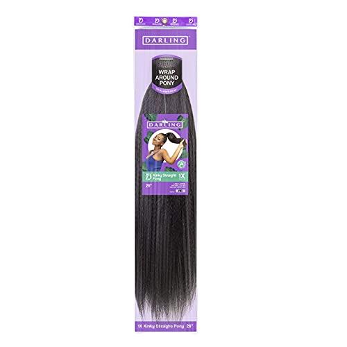Darling Darling Kinky Straight Ponytail Hair Extension (1 Pack), Natural Black & Soft Texture, Drawstring Wrap Around Clip in Yaki, 1X per Pack, 26 Inch, 1B
