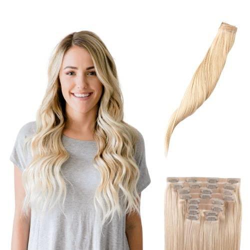 BFB Hair BFB Hair Clip-in Hair Extensions for Women, Real Human Hair Extensions, Cream Puff Blonde 21 inch 10 pcs 160 grams, Seamless Design, Straight & Long Remy Extensions