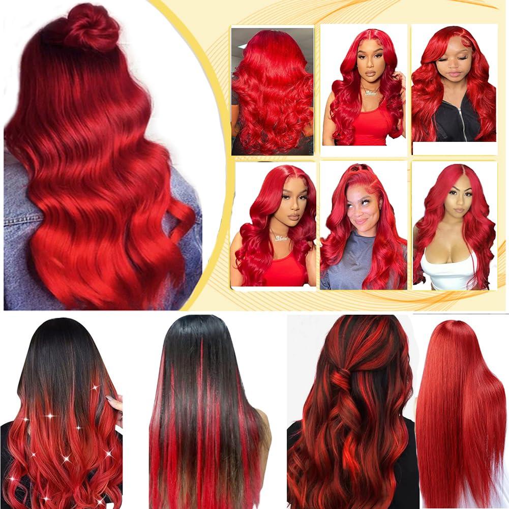 Kiss darling LASHES Red Tape in Hair Extensions Human Hair, 24inch 100g 40Pcs Red Color Body Wave Tape in Hair Extensions Remy Human Hair,Seamless PU Skin Weft Tape ins Extensions
