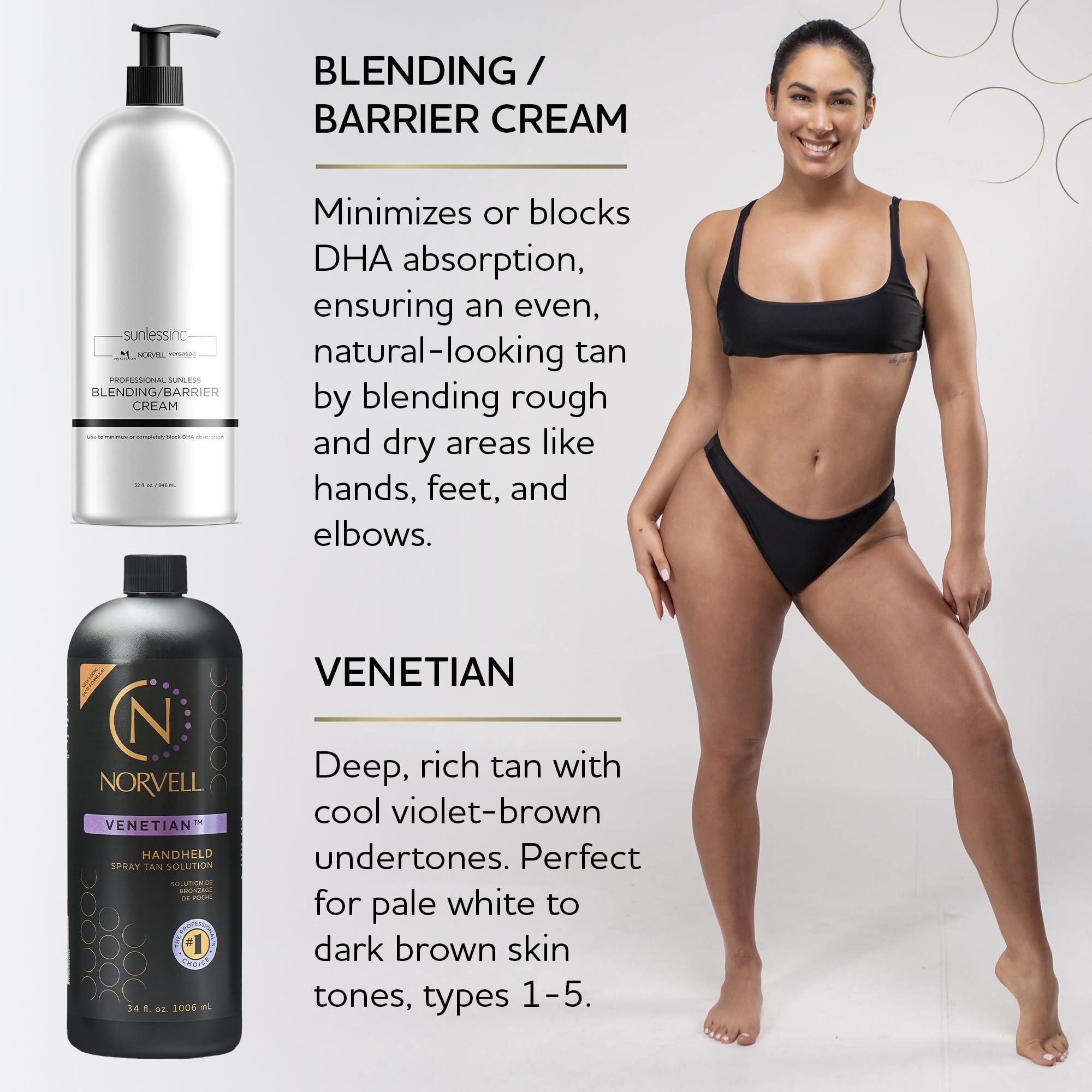 Norvell Norvell Premium Sunless Tanning Solution Bundle - Venetian, 34 Fl Oz and Pro Blending DHA Barrier Cream, 32 Fl Oz