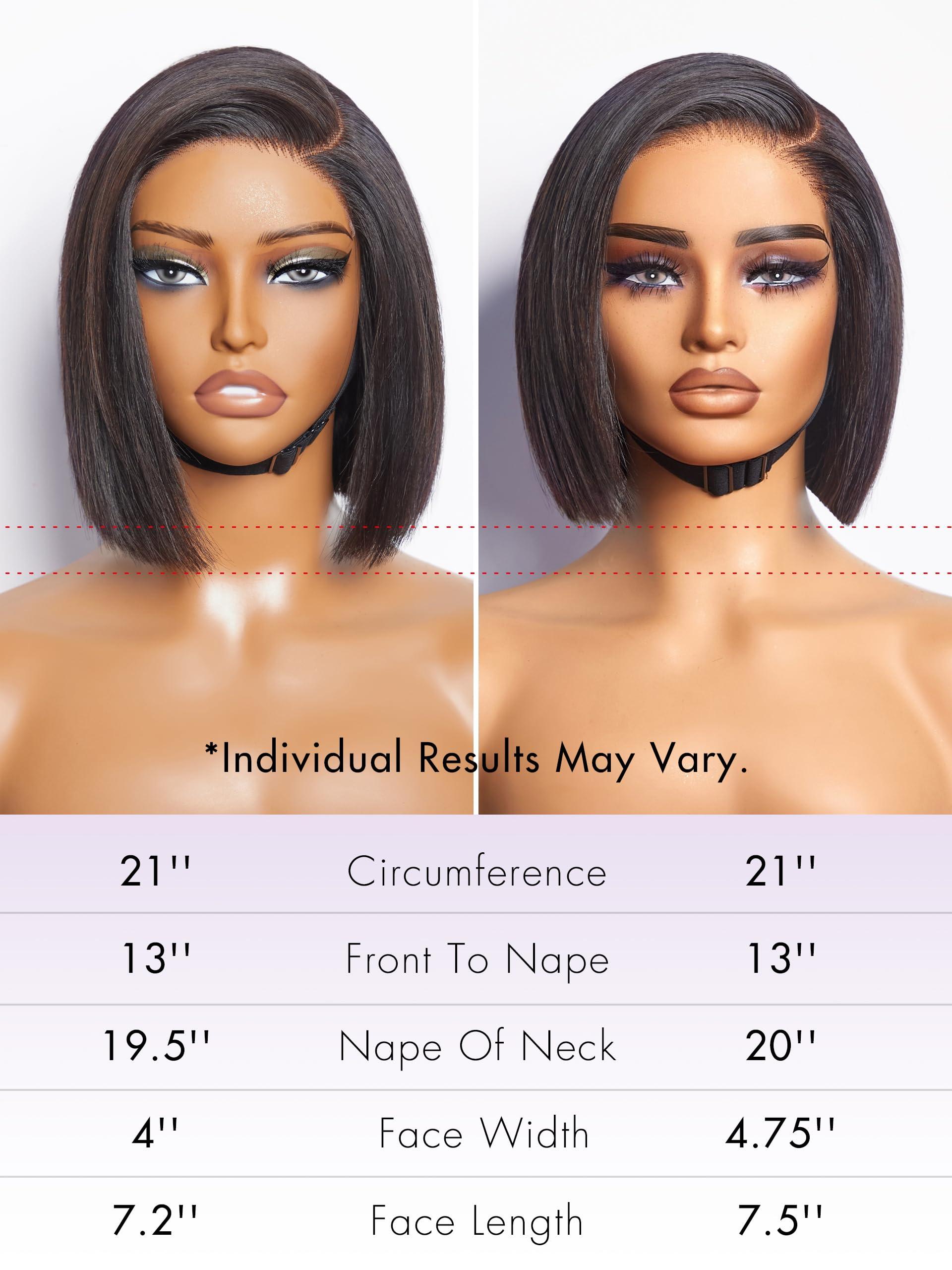 LUVME HAIR LUVME HAIR 8\'\' Blunt Cut Bob Wig Human Hair Pre Cut Glueless HD Lace Closure Wig Pre Plucked Mature Boss Side Parted Straigh Human Hair Short Wigs For Women