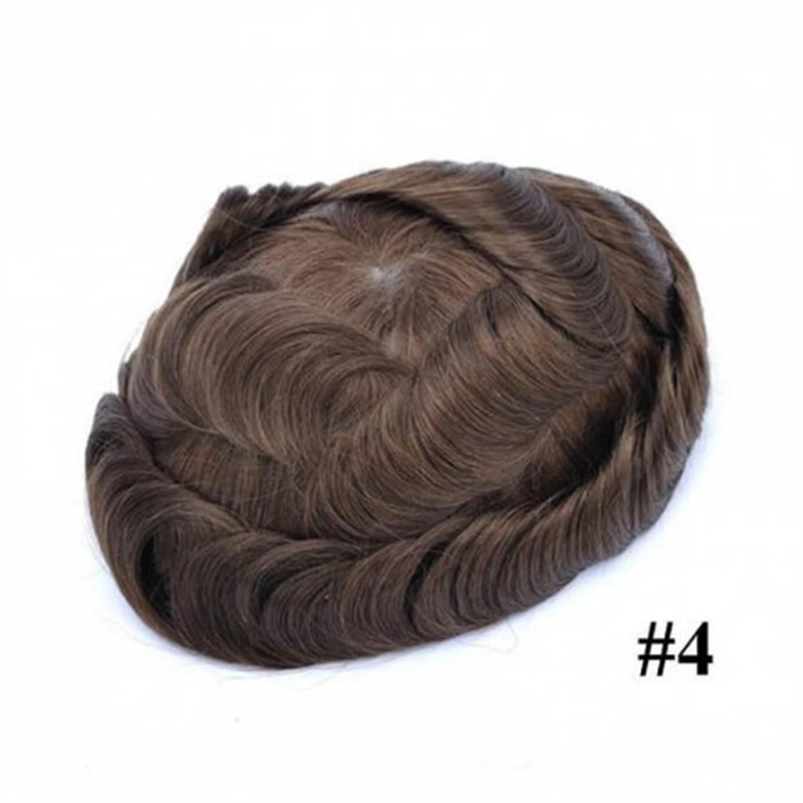 Bustards hair replacement system for men Toupee for Men French Lace & PU Base Men\'s Toupee 6\" Human Hair System Unit Toupee 30 Wave Wig Medium Density Durable Male Hair Prosthesis men\'s toupee(30MM Wave 120%De