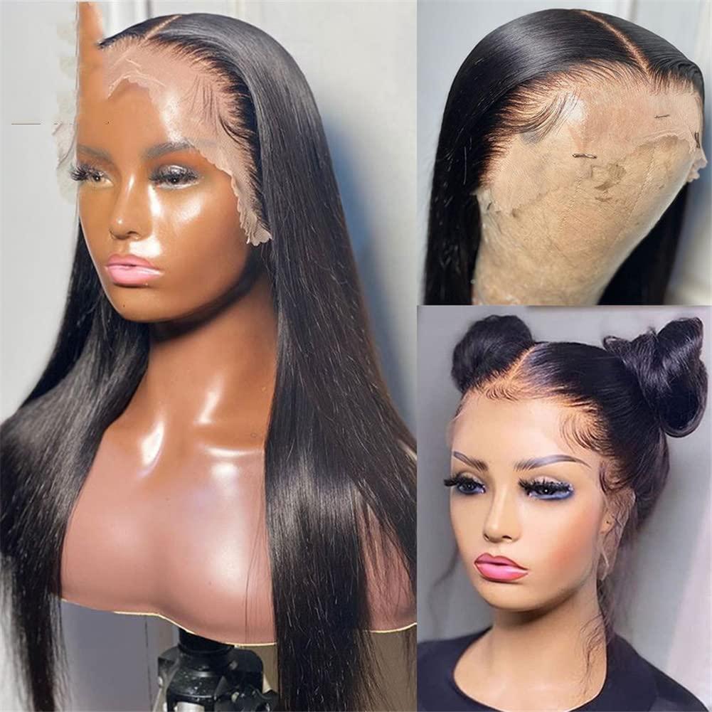 Youllyuu Youllyuu Women Straight Lace Front Wig Pre Plucked Bleached Knots Wigs Brazilian Remy Lace Front Human Hair Wigs 4x4 Lace Closure Wig 30in#Natural 130%